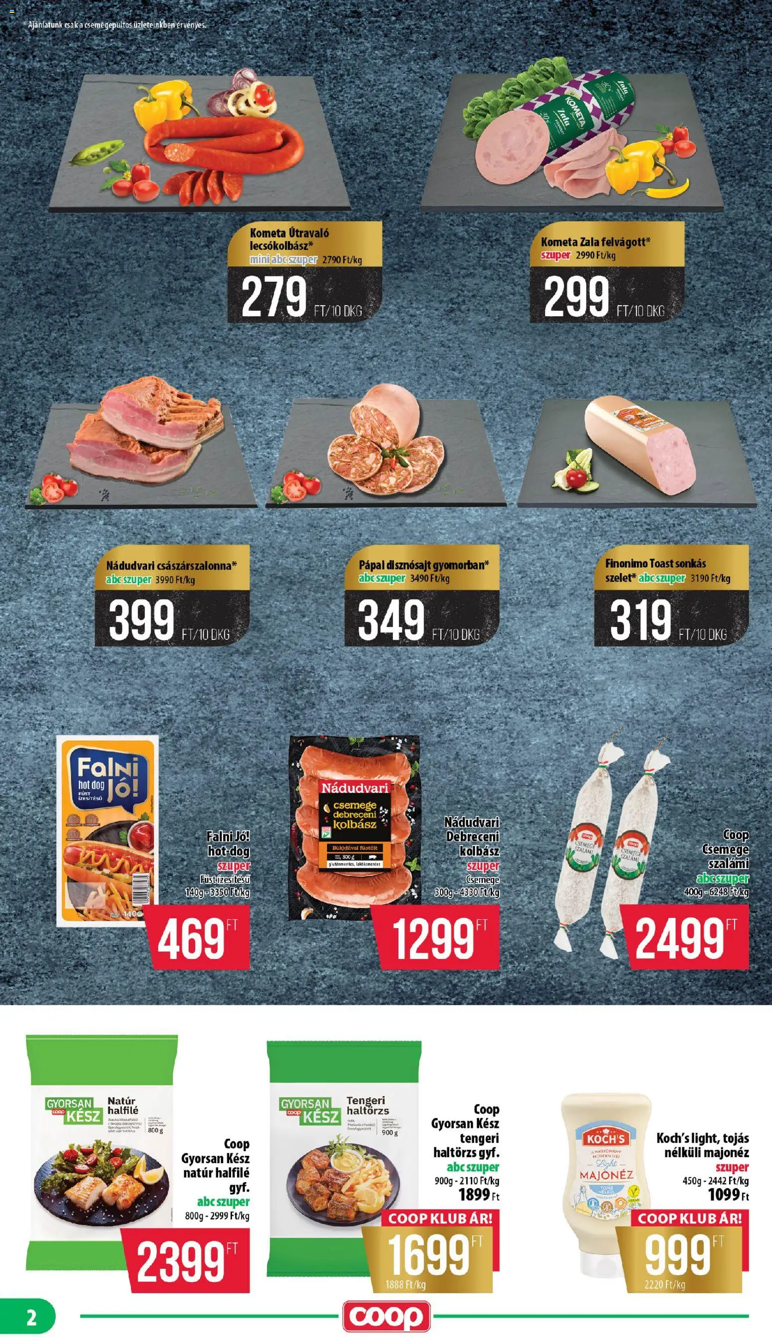 COOP akciós ujság - amely érvényes a következő dátumtól: 19.03.2026 | Oldal: 2 | Termékek: Hot dog, Kolbász, Tojás, Majonéz