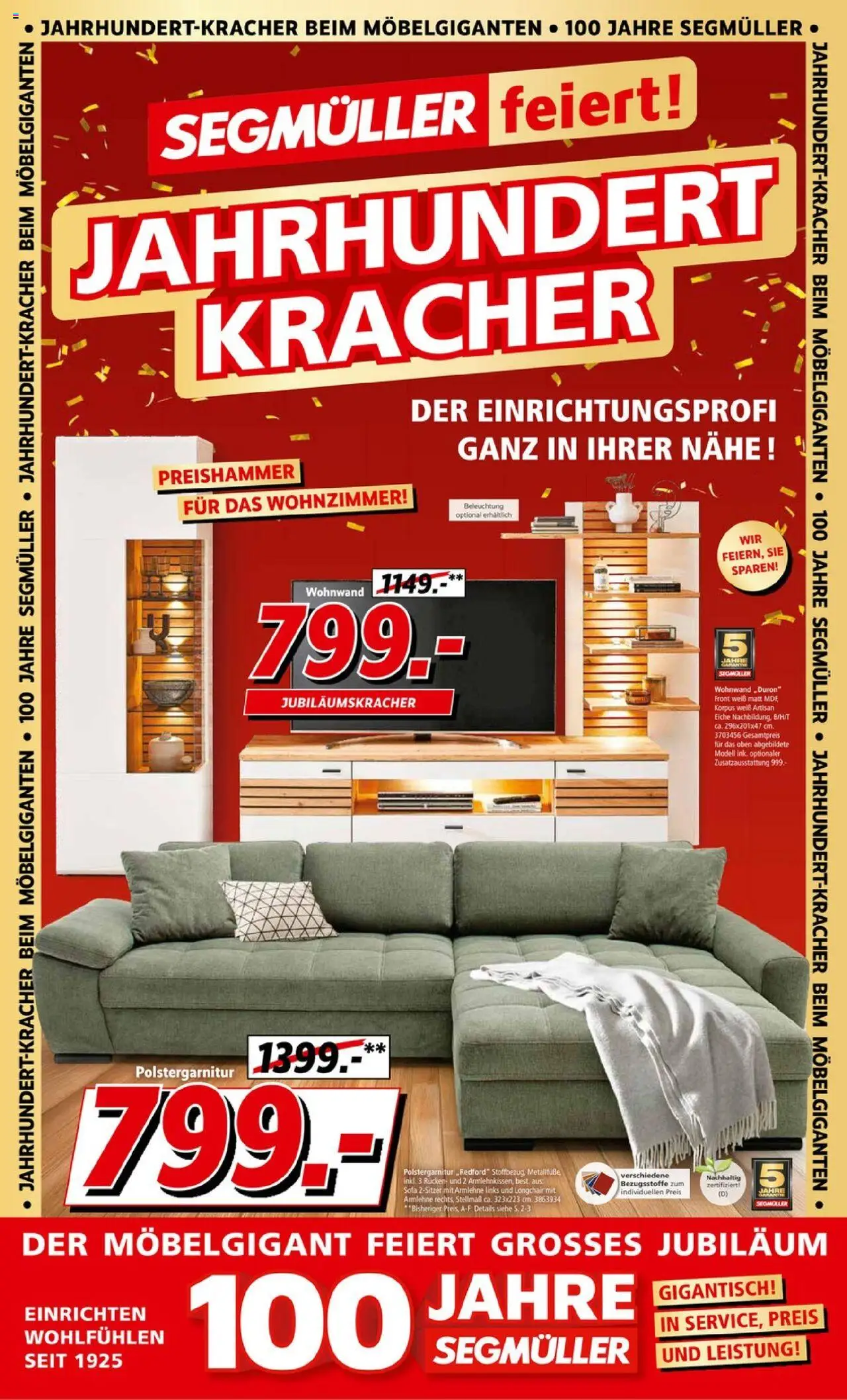 Segmüller Jahrhundert Kracher – gültig ab 20.09.2025 | Seite: 1 | Produkte: Wohnwand, Sofa