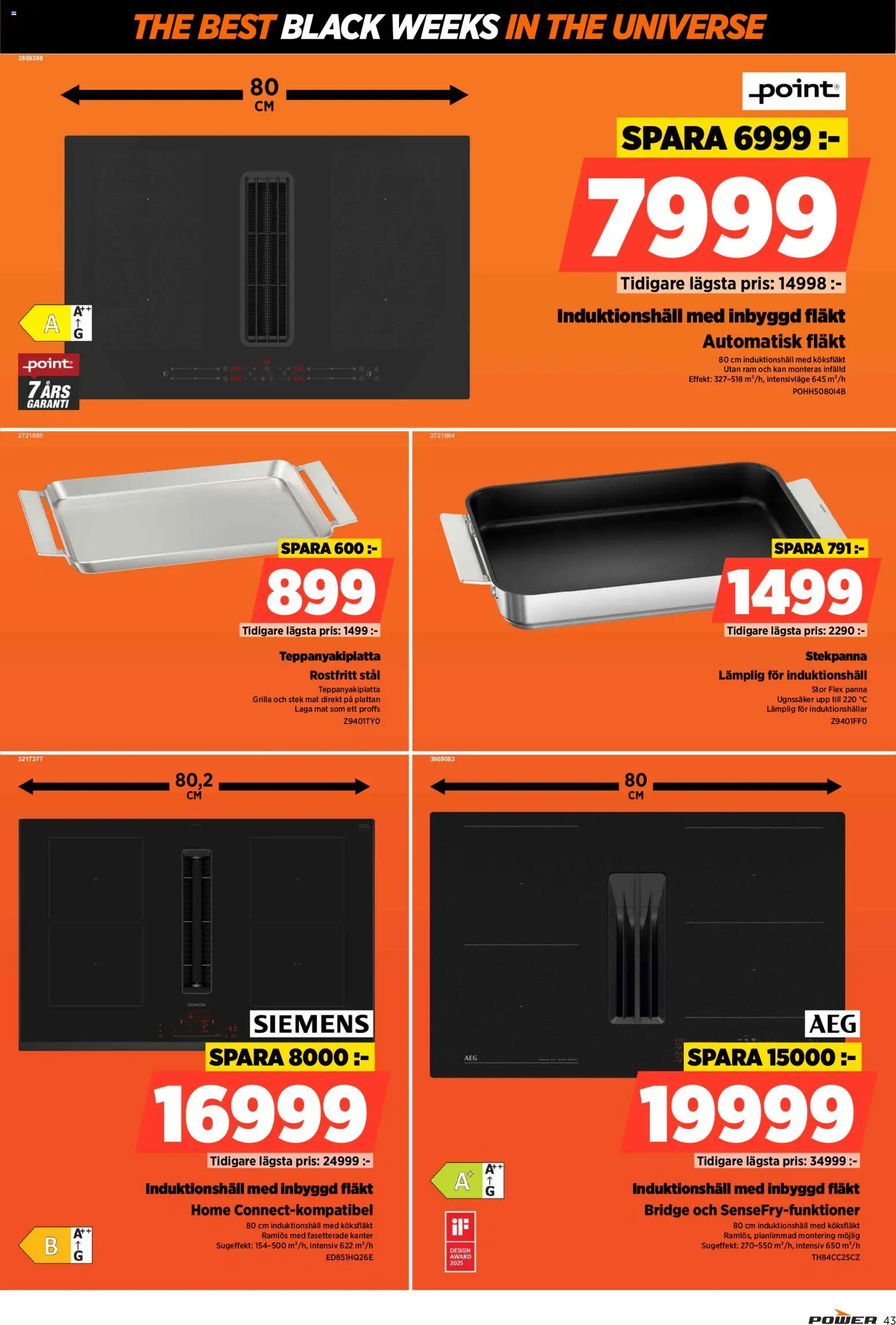 Power reklamblad aktuell från 24.11.2025 | Sida: 43 | Produkter: Köksfläkt, Fläkt, Stekpanna