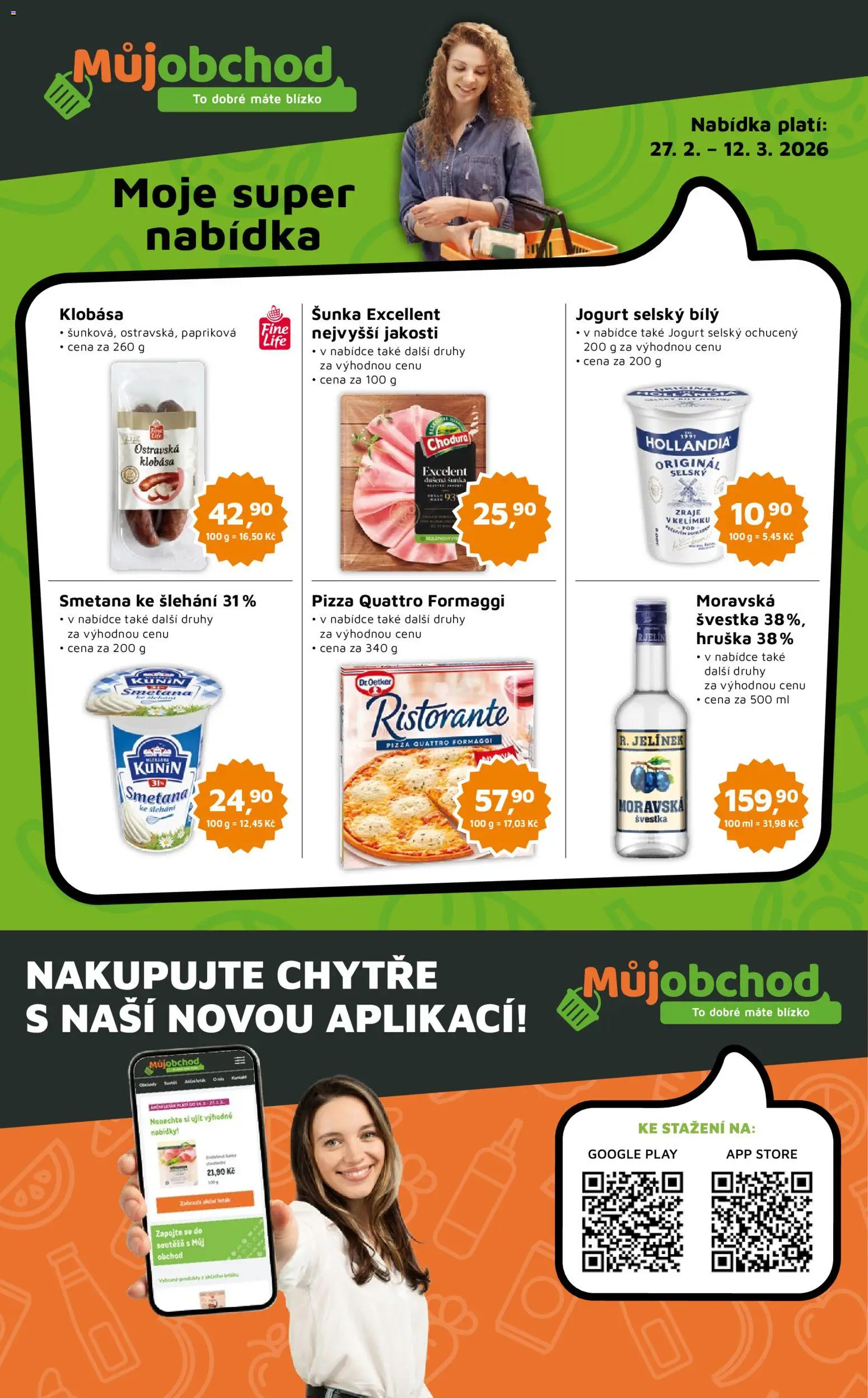 Můj obchod leták - Brand od 27.02.2026 | Strana: 1 | Produkty: Pizza Quattro Formaggi, Jogurt, Smetana, Klobása