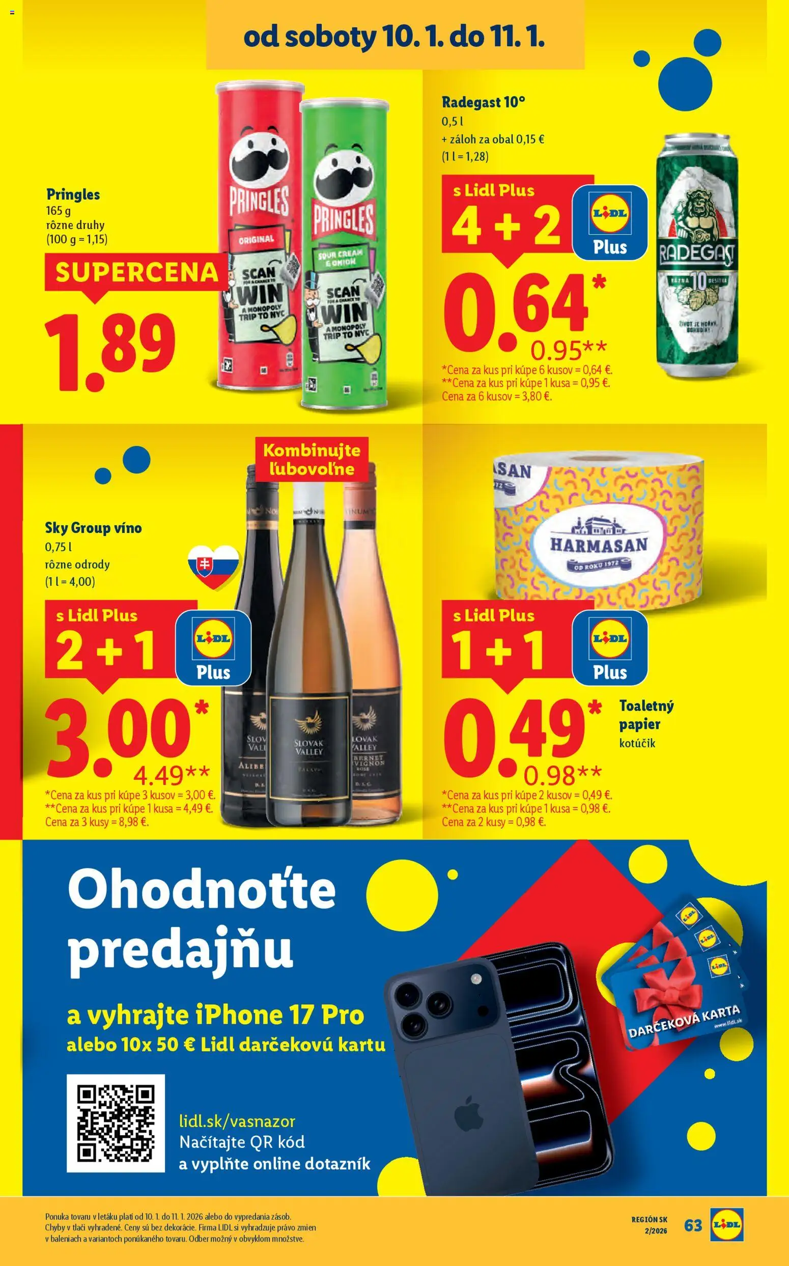 Nové Lidl akcie – leták je platný od 08.01.2026 | Strana: 37 | Produkty: Víno, Radegast, Apple, Pringles