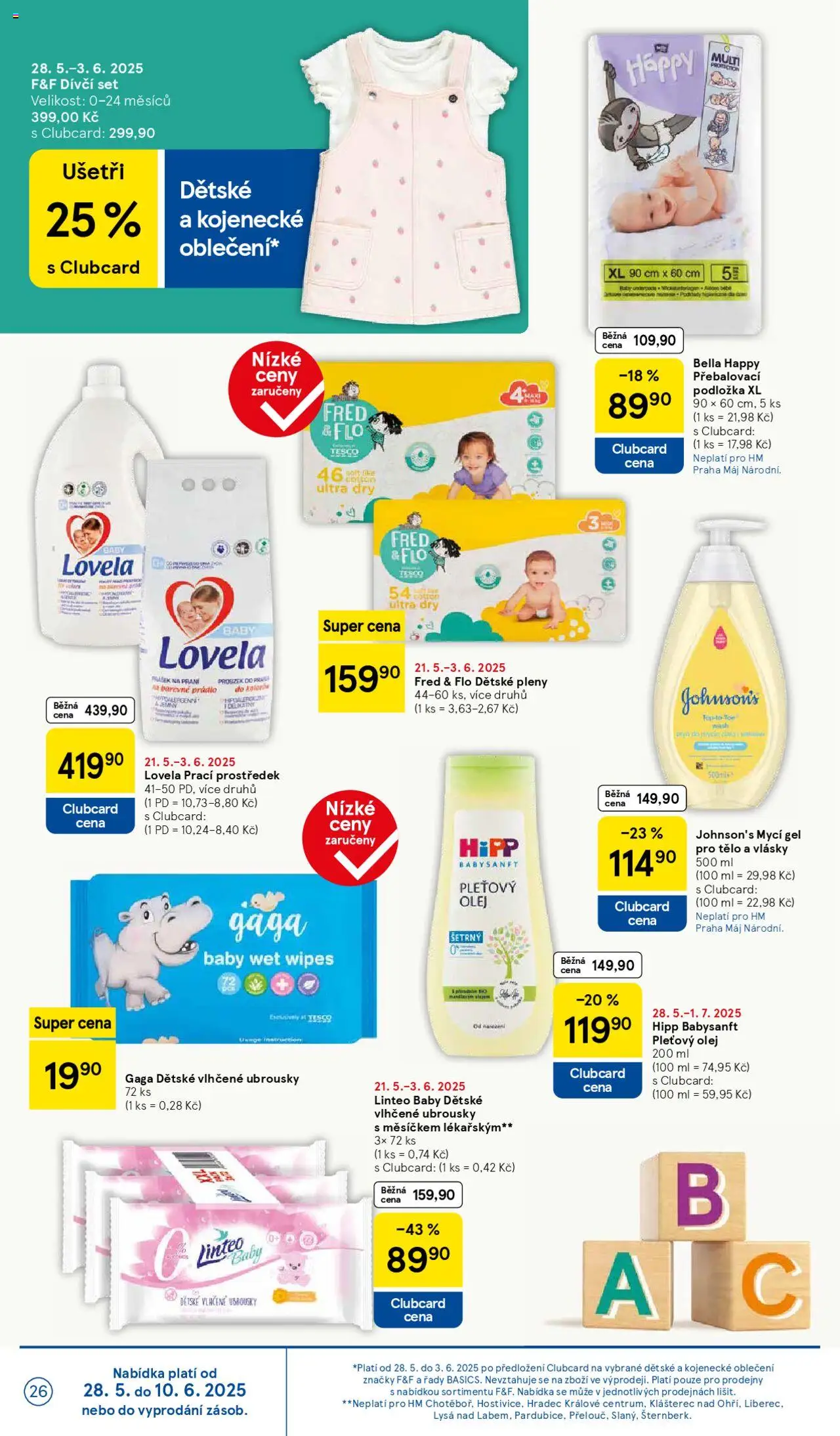 Tesco leták - Hypermarket od 28.05.2025 | Strana: 26 | Produkty: F&F, Oblečení, Pleny, Hipp