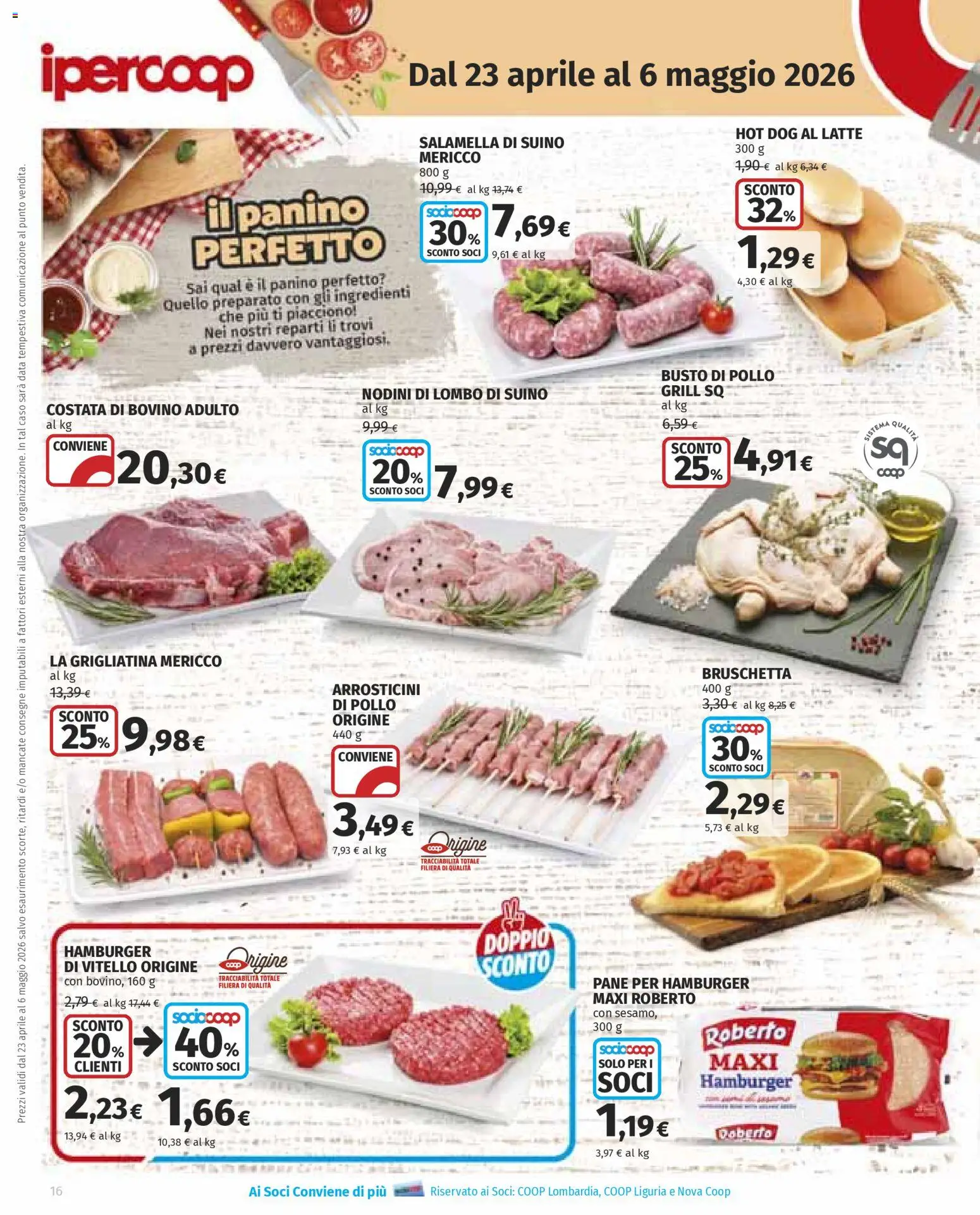 Volantino Ipercoop del 23.04.2026 | Pagina: 16 | Prodotti: Pollo, Latte, Data, Hamburger