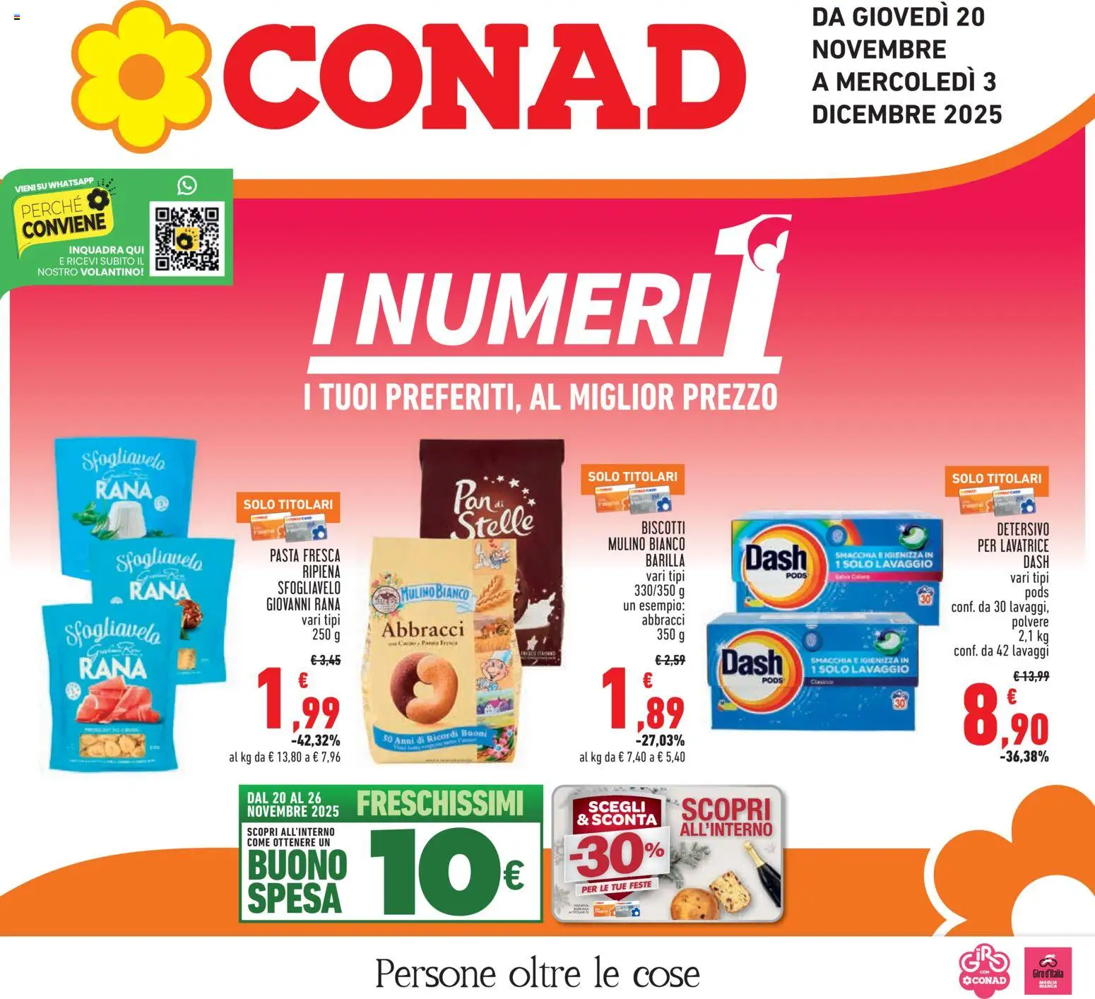Volantino Conad del 20.11.2025 | Pagina: 1 | Prodotti: Panna, Biscotti, Pasta, Cacao