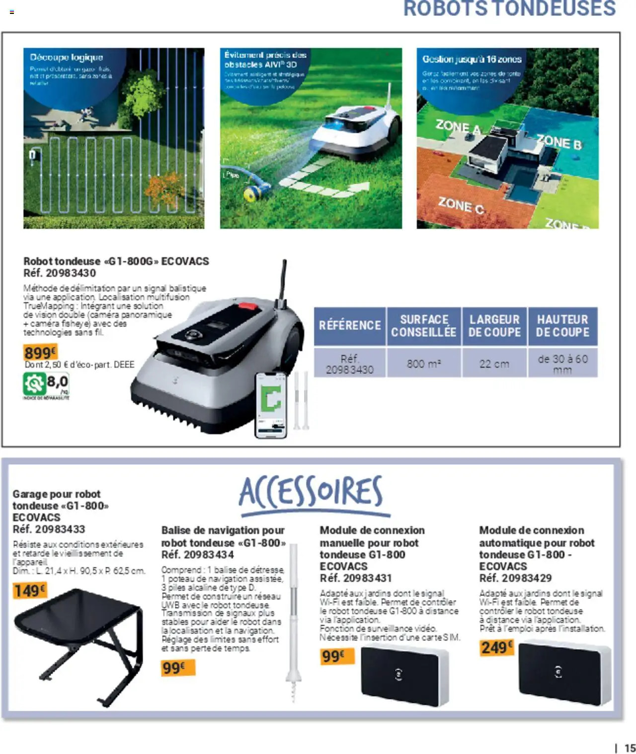 {H1} | Page: 15 | Produits: Robot, Tondeuse, Caméra, Piles