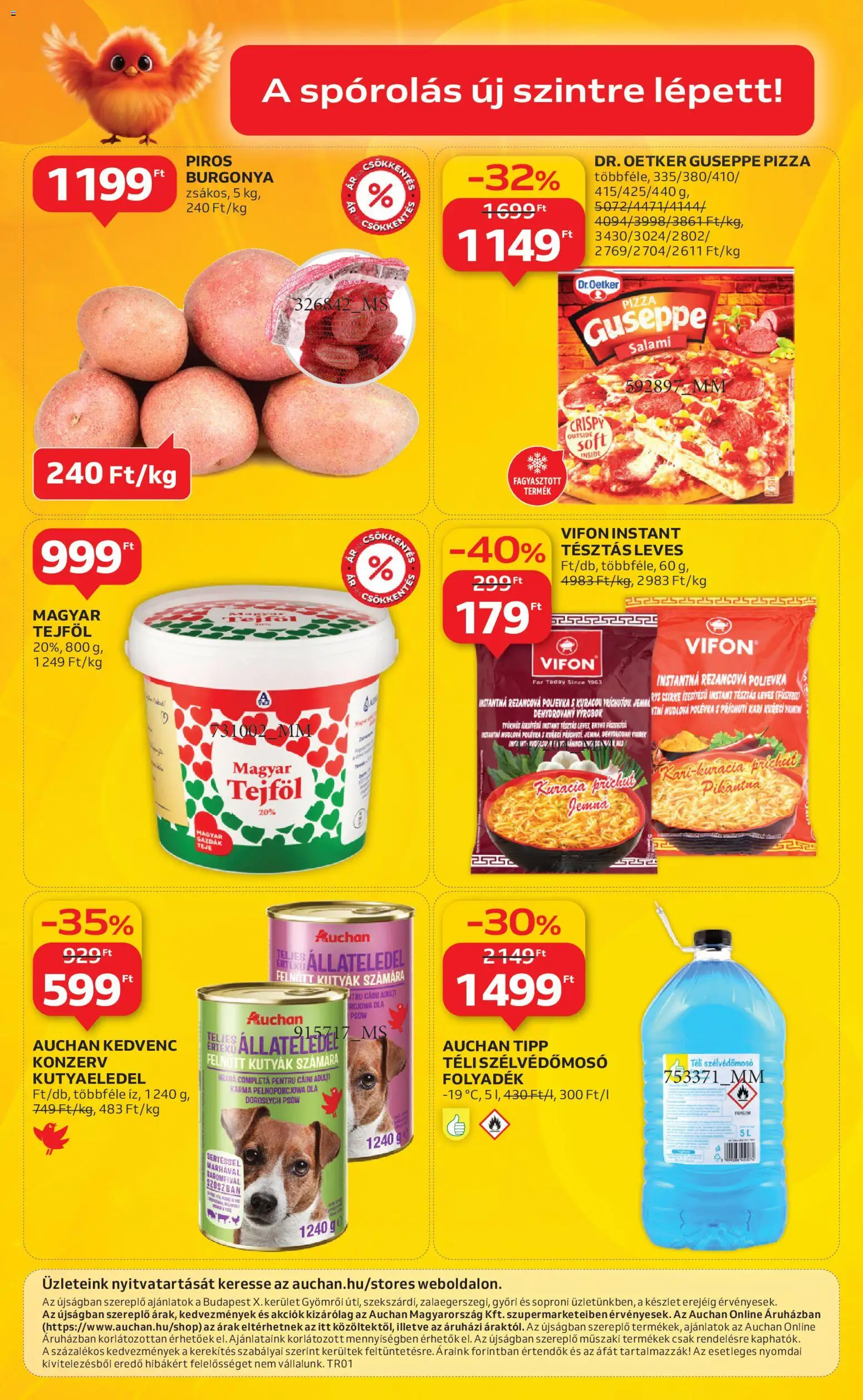 Auchan akciós ujság - amely érvényes a következő dátumtól: 02.01.2026 | Oldal: 12 | Termékek: Burgonya, Kutyaeledel, Pizza, Tejföl