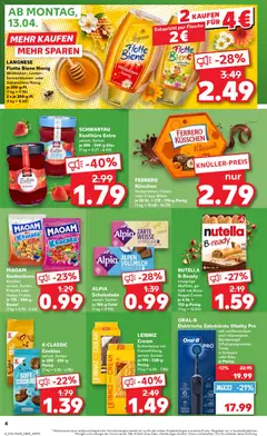 NUTELLA B-Ready, knusprige Waffeln, gefüllt mit Nuss-Nugat-Creme je 6 St. = 132-g-Packg. ab 13.04.2026 gültig | Seite: 4 | Produkte: Elektrische zahnbürste, Schokolade, Nutella, Zahnbürste