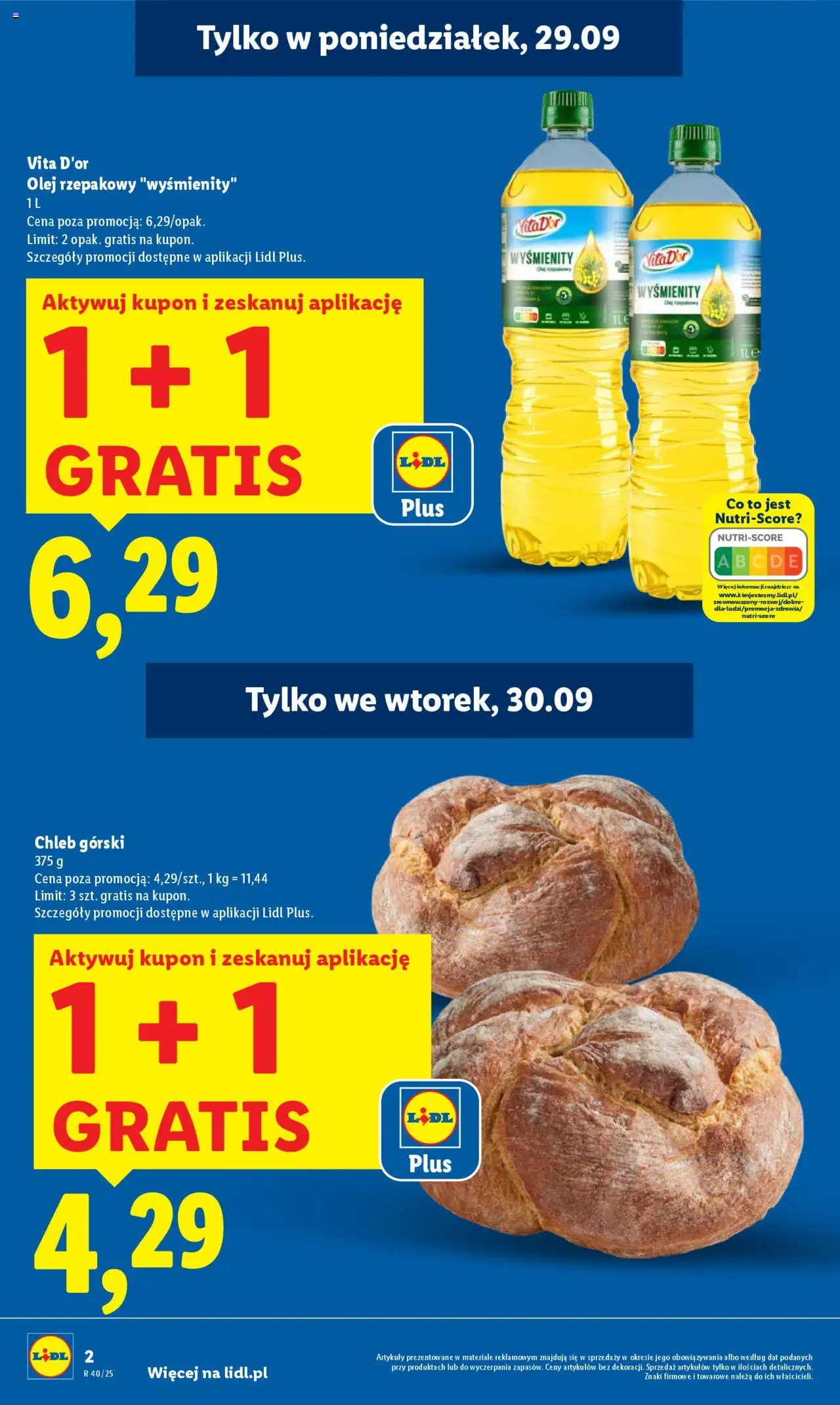 Lidl Gazetka od 29.09.2025 | Strona: 2 | Produkty: Olej rzepakowy, Olej, Chleb