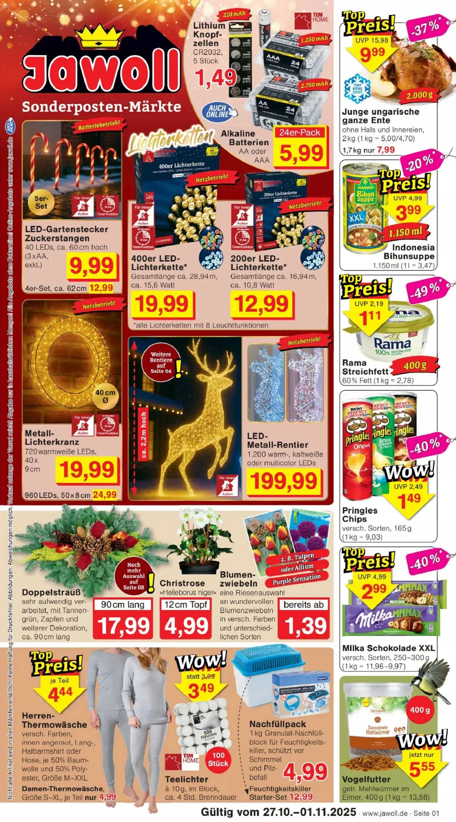 Jawoll Prospekt – gültig ab 27.10.2025 | Seite: 1 | Produkte: Batterien, Blumen, Zwiebeln, Chips