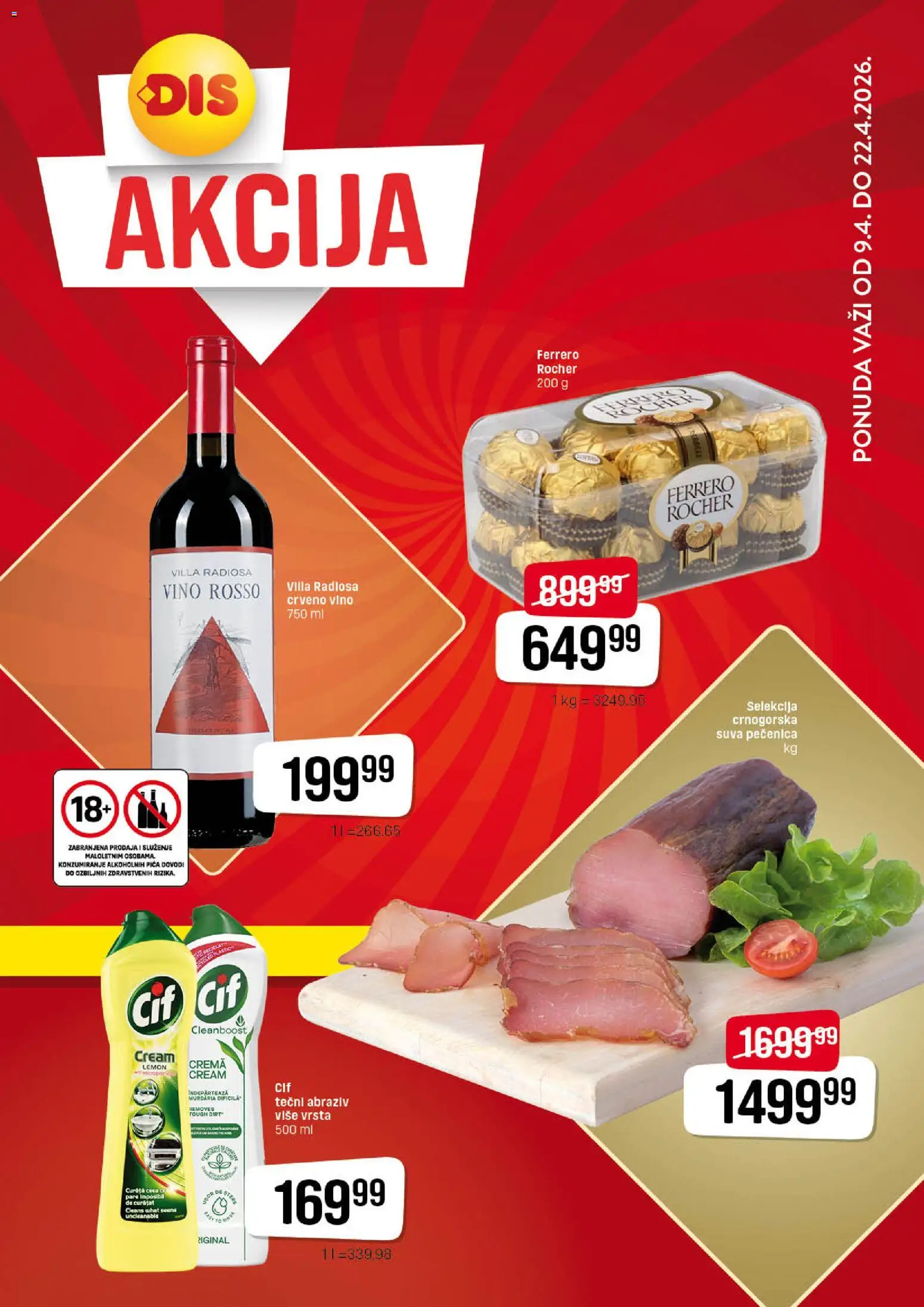DIS katalog - važi od 09.04.2026 | Strana: 1 | Proizvode: Crveno vino, Pica, Vino, Pečenica