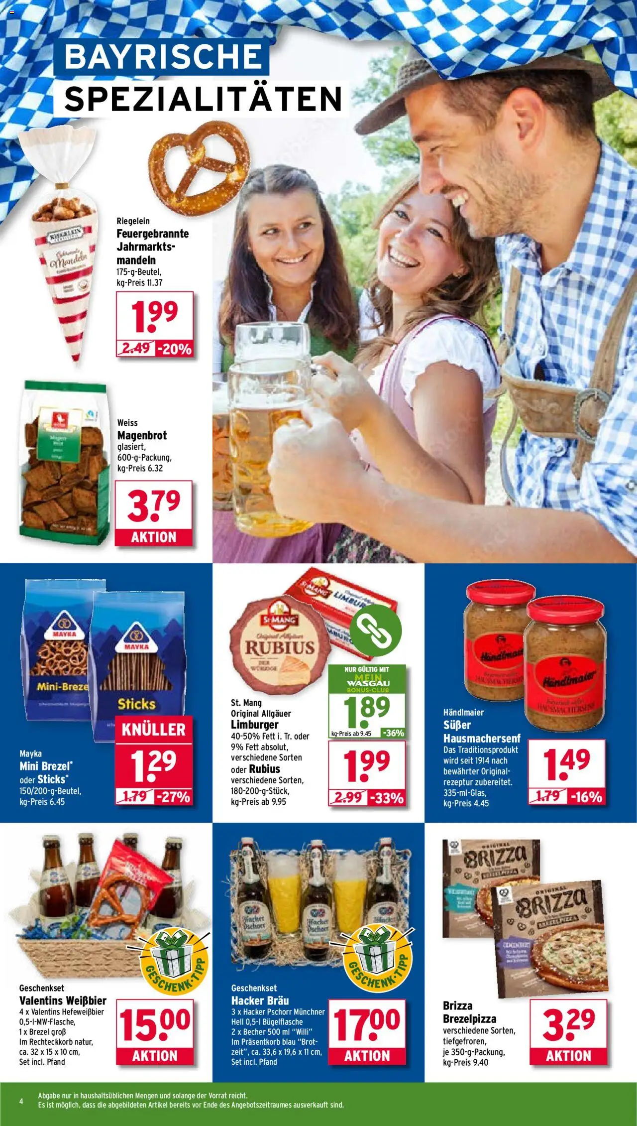 Wasgau Prospekt 	 – gültig ab 08.09.2025 | Seite: 4 | Produkte: Weißbier, Mandeln, Brot