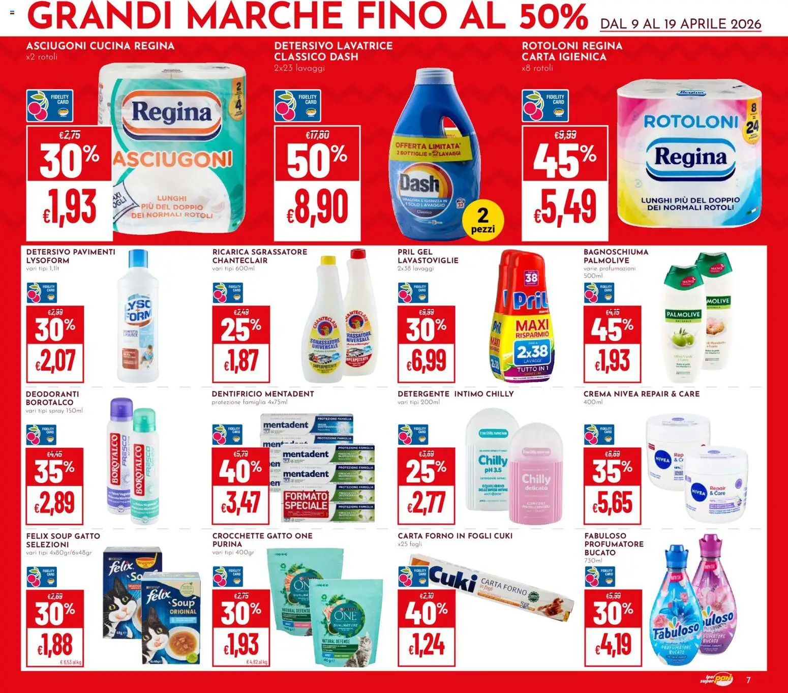 Volantino Pan del 09.04.2026 | Pagina: 7 | Prodotti: Dentifricio, Crocchette, Lavatrice, Carta forno