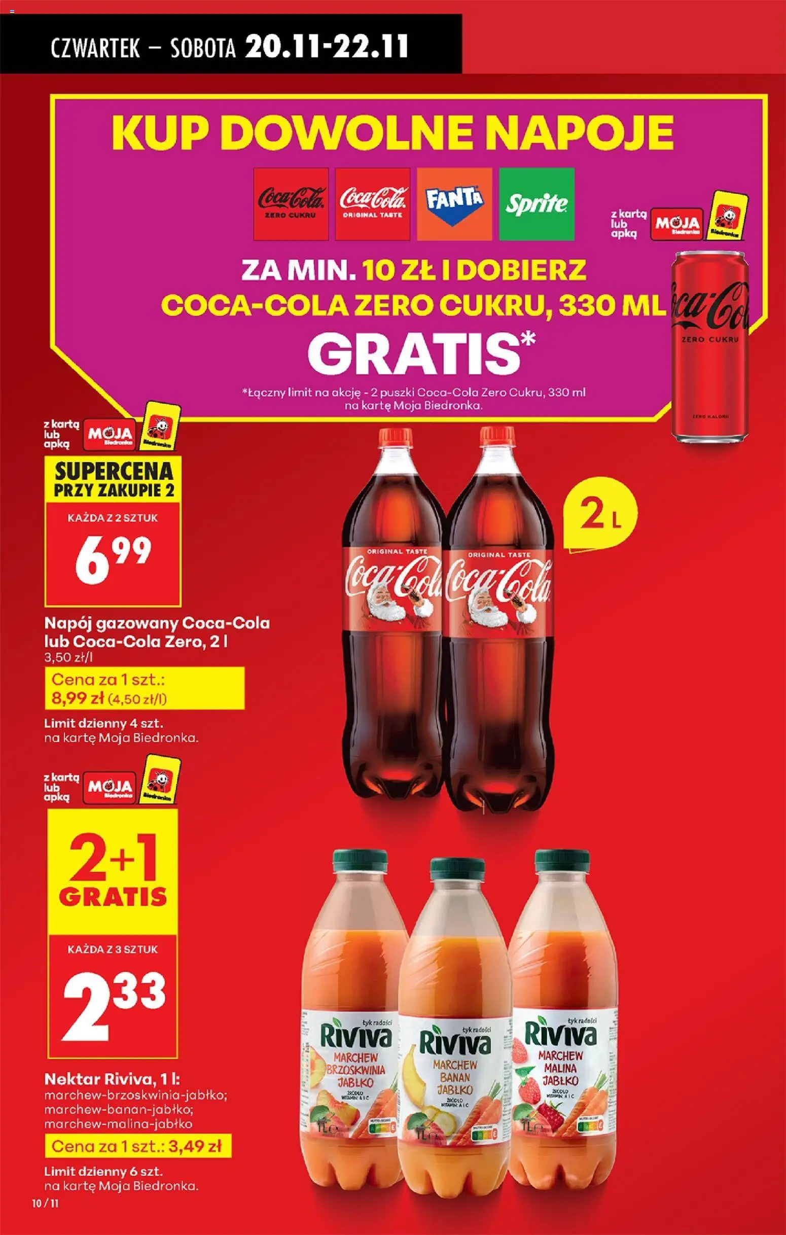 Biedronka gazetka - Oferta w tym tygodniu od 20.11.2025 | Strona: 10 | Produkty: Karta, Malina, Napoje, Banan