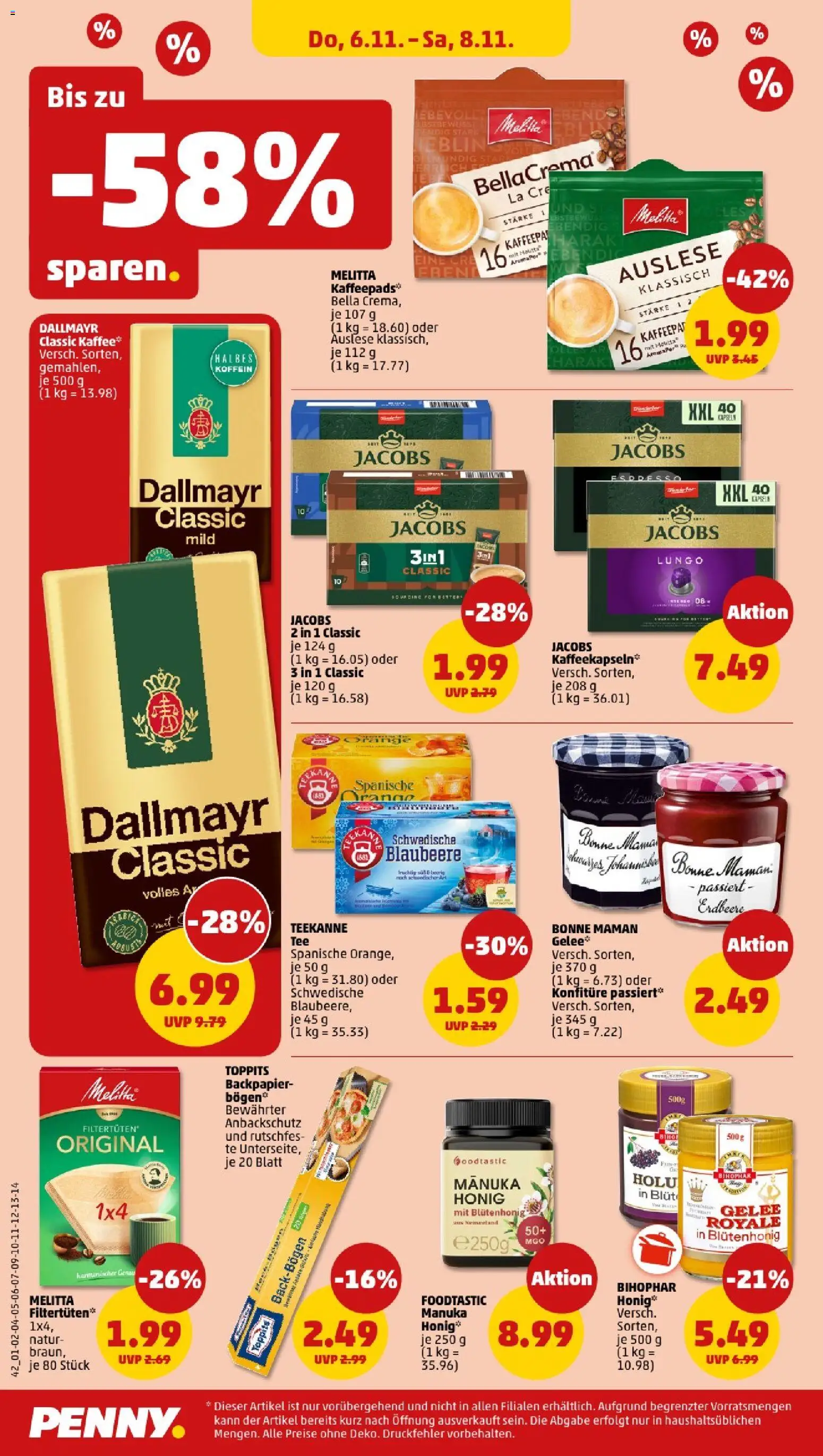 Penny - Sachsen  – gültig ab 03.11.2025 | Seite: 44 | Produkte: Melitta, Dallmayr, Teekanne, Bonne maman