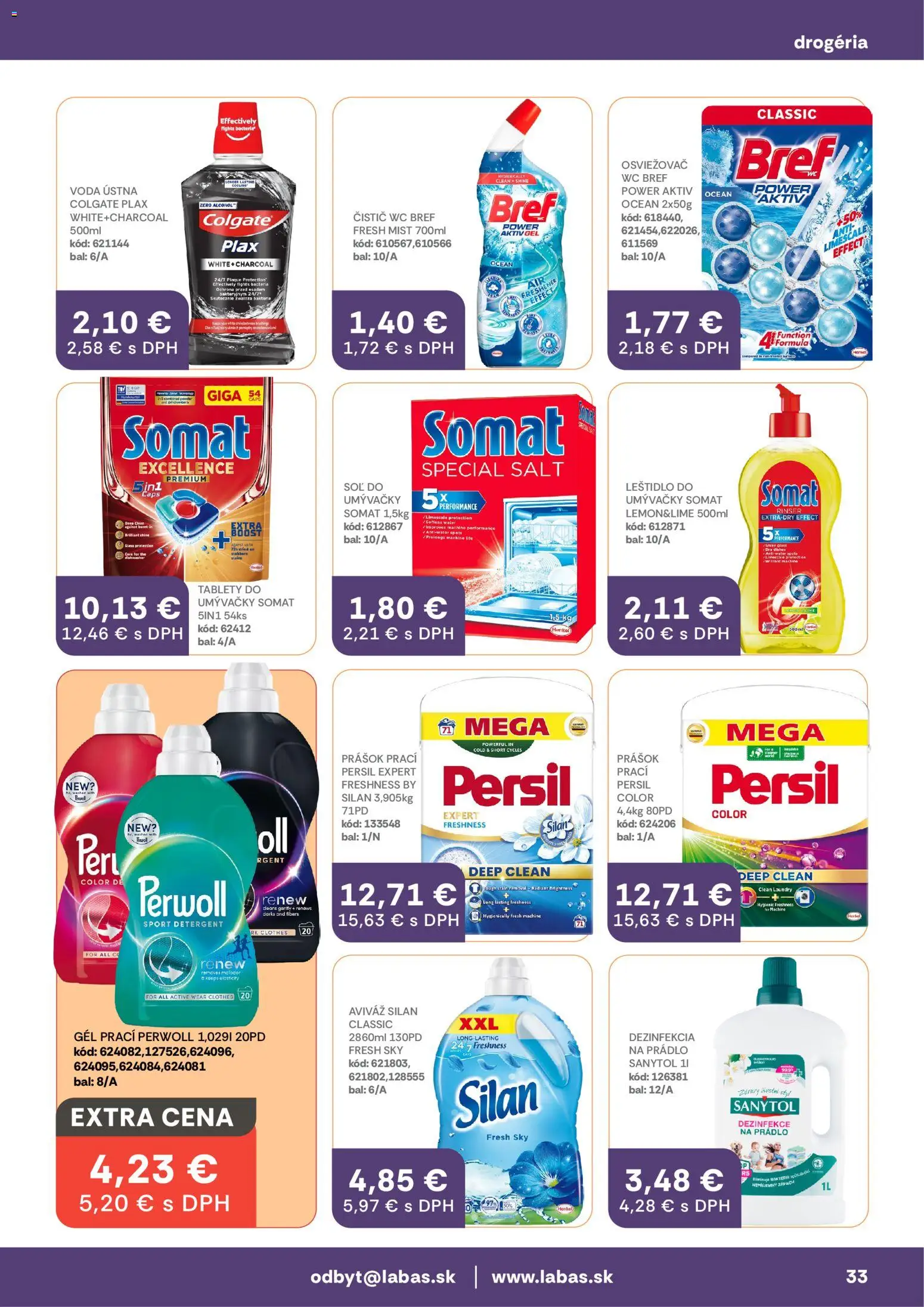 Nové Labaš akcie – leták je platný od 24.04.2026 | Strana: 33 | Produkty: Perwoll, Silan, Voda, Soľ
