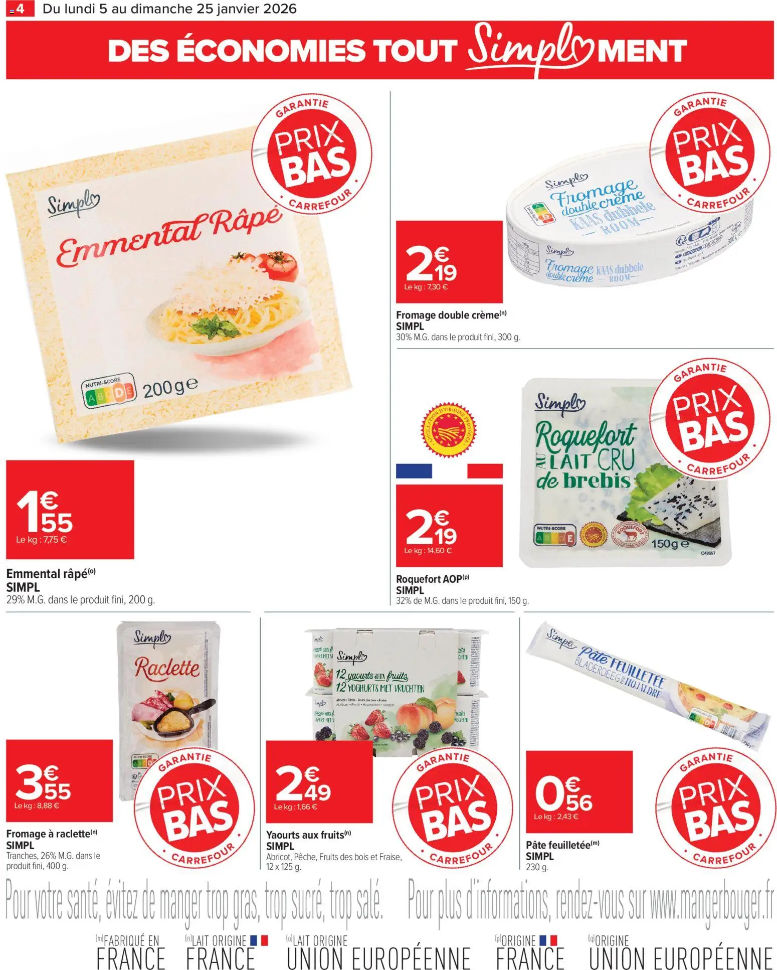 {H1} | Page: 4 | Produits: Yaourts, Abricot, Raclette, Lait