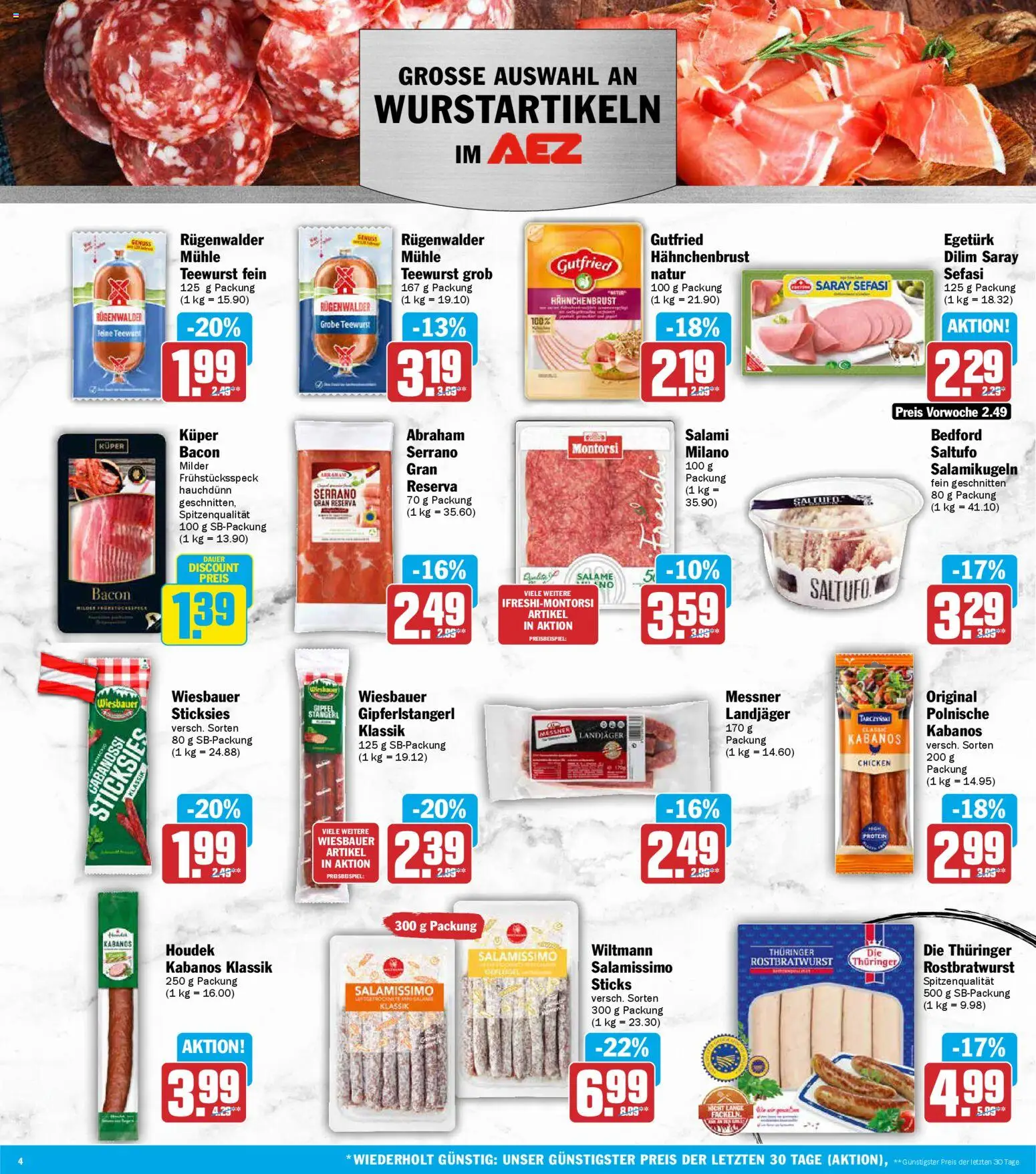 AEZ Prospekt 	 – gültig ab 04.05.2026 | Seite: 4 | Produkte: Mühle, Salami, Hahnchenbrust