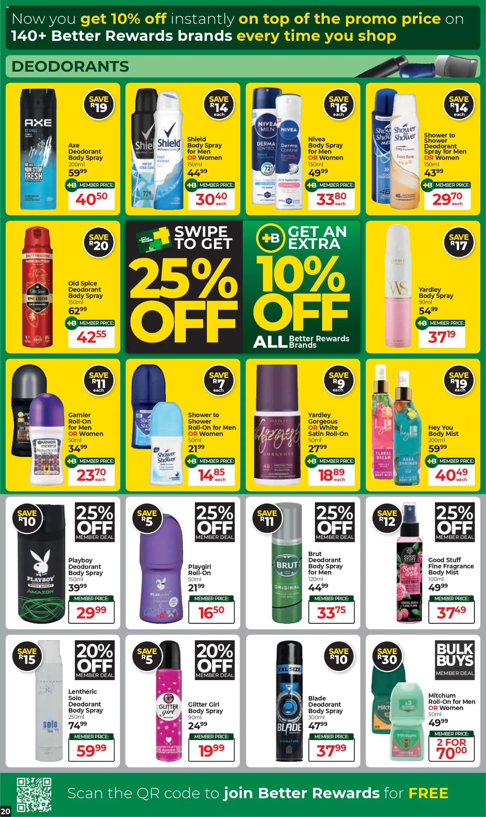 New Dis-Chem catalogue – valid from 18.11.2025 | Page: 20 | Products: Shower, Body spray, Fragrance, Deodorant