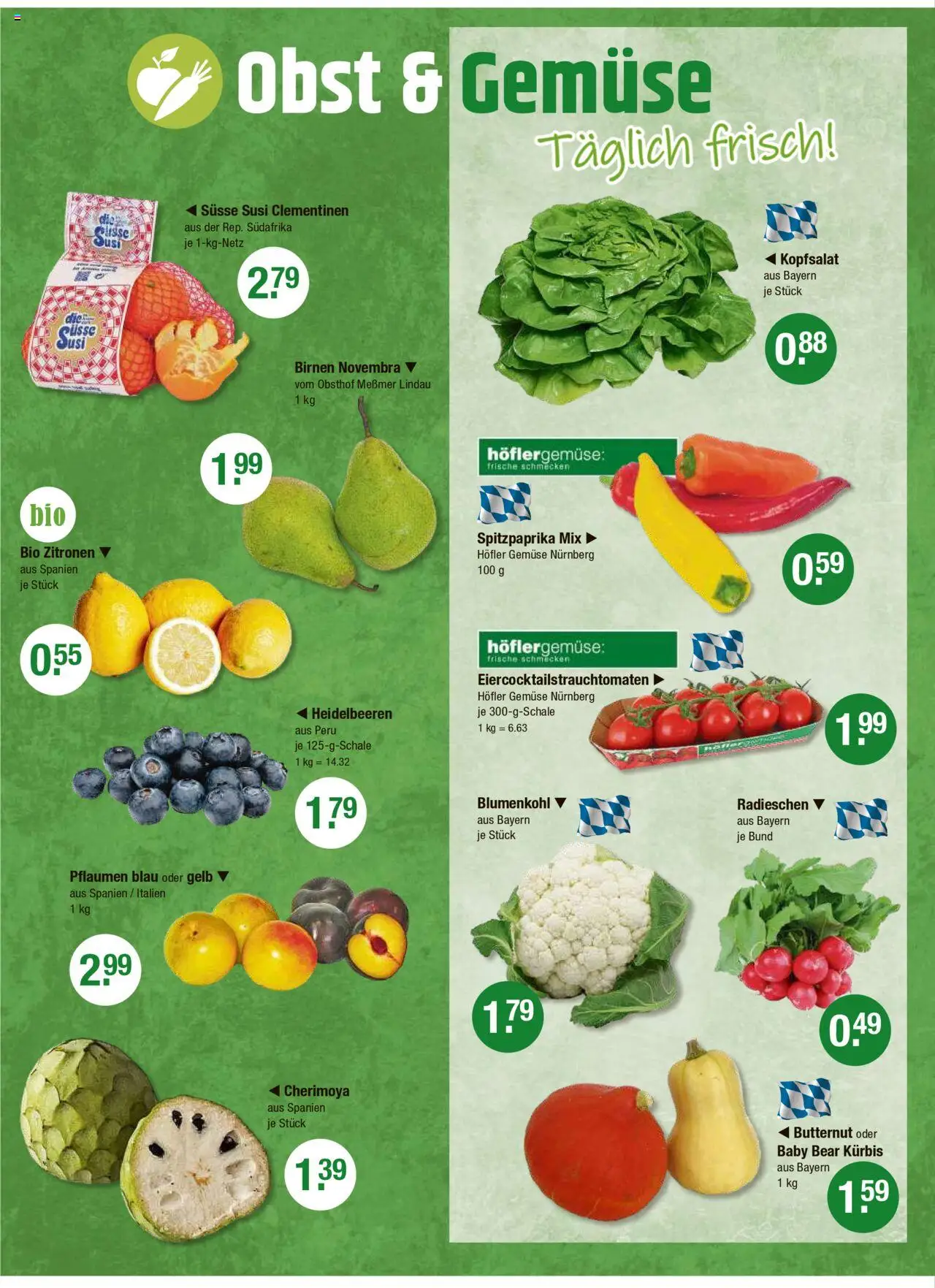 V-Markt - Hallertau / Oberpfalz – gültig ab 02.10.2025 | Seite: 4 | Produkte: Pflaumen, Heidelbeeren, Obst, Blumenkohl