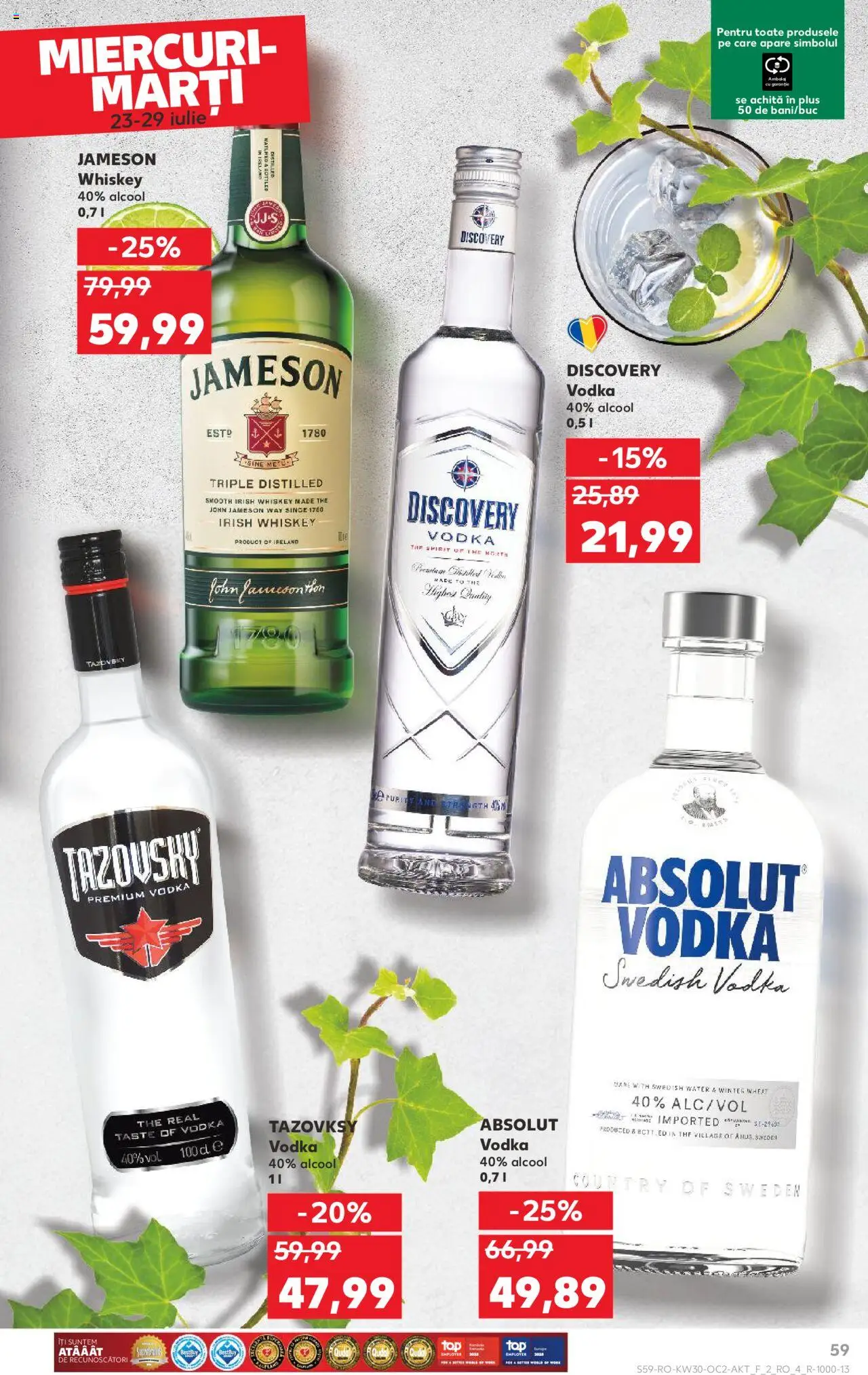 Kaufland RO akciós ujság - amely érvényes a következő dátumtól: 23.07.2025 | Oldal: 59 | Termékek: Whiskey, Jameson, Irish whiskey, Vodka