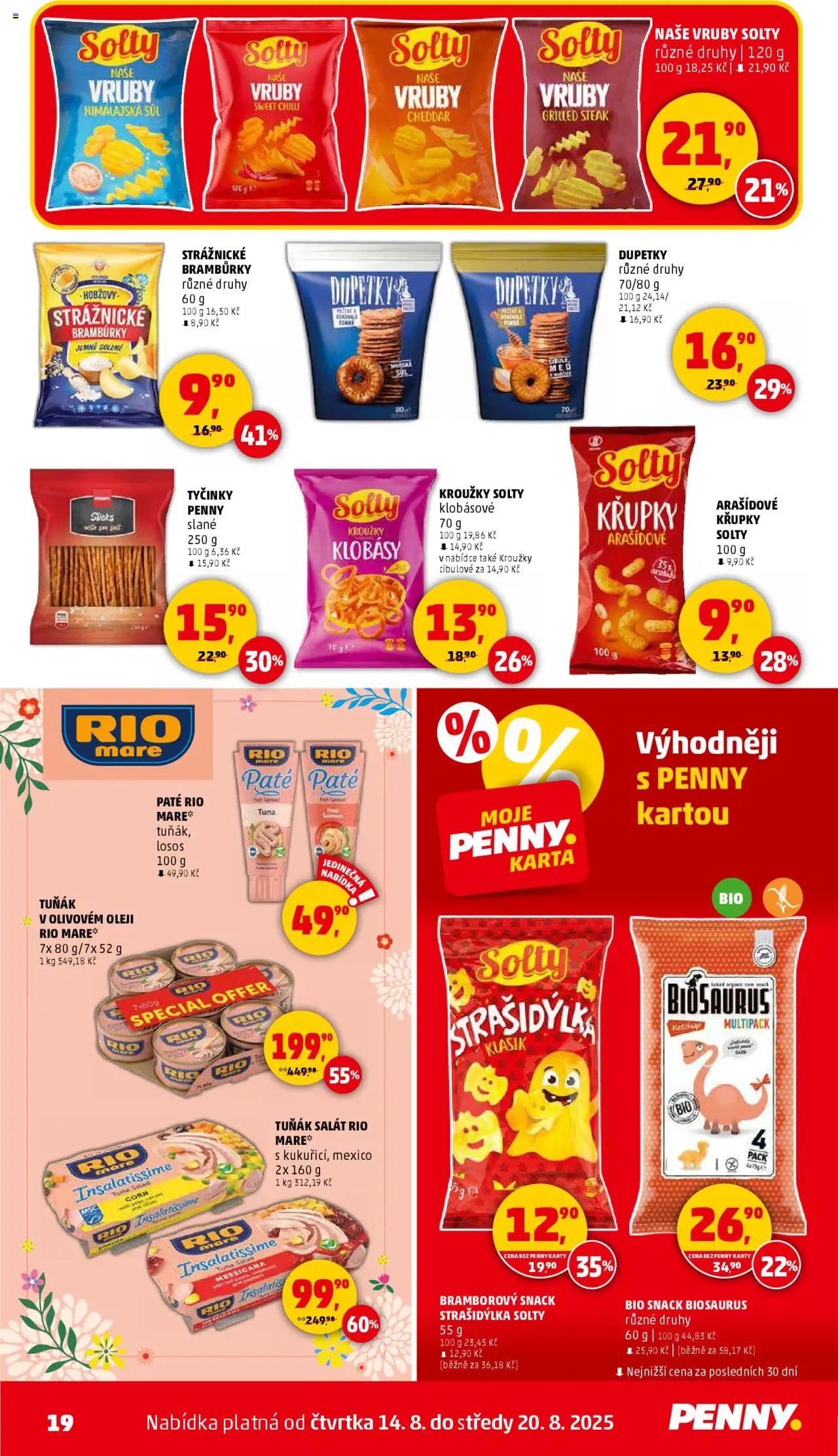 Penny Market leták - Čtvrtečník od 14.08.2025 | Strana: 19 | Produkty: Strážnické brambůrky, Bramburky, Steak, Cheddar