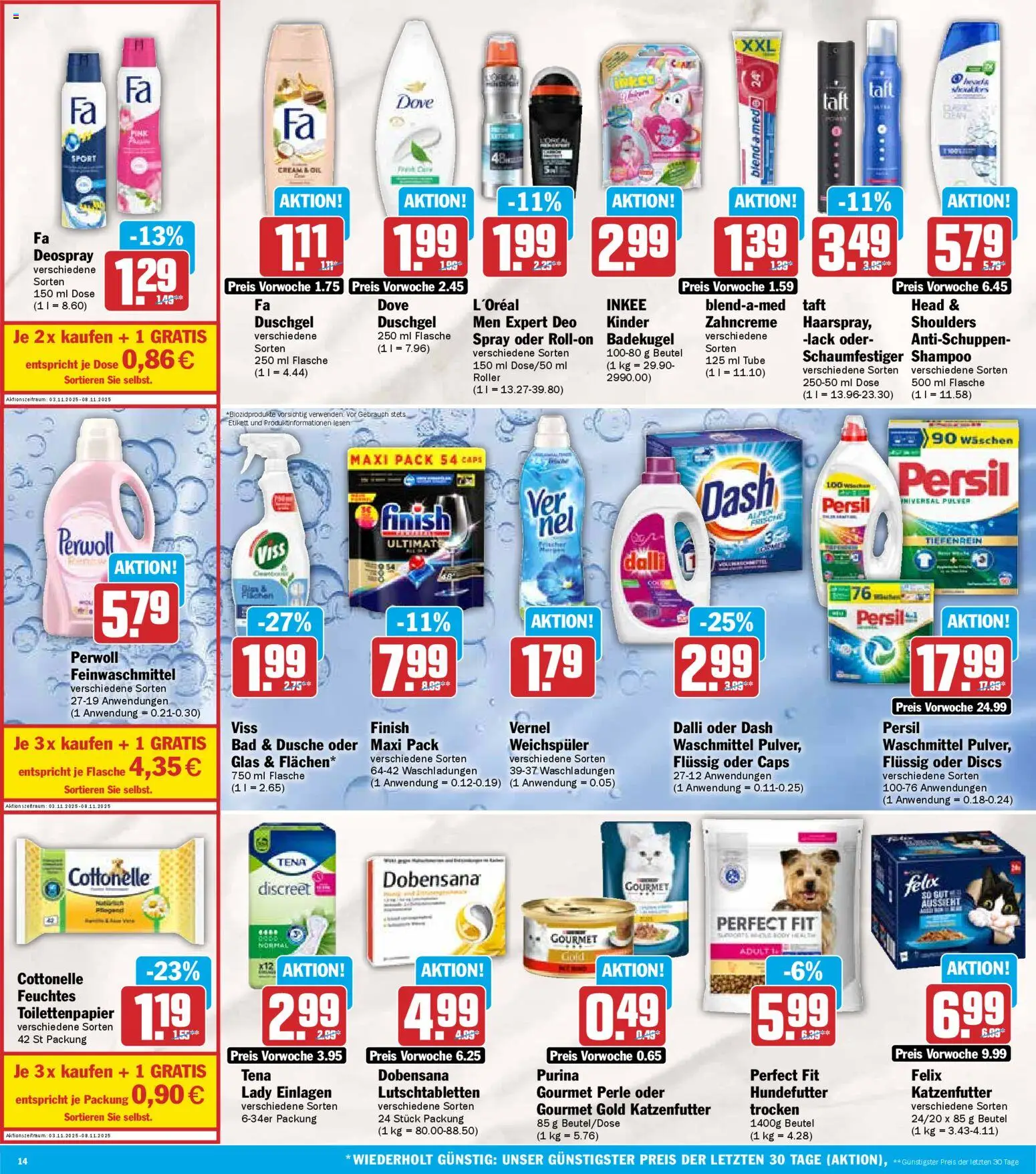 HIT - Baden-Württemberg – gültig ab 03.11.2025 | Seite: 14 | Produkte: Katzenfutter, Dusche, Finish, Waschmittel