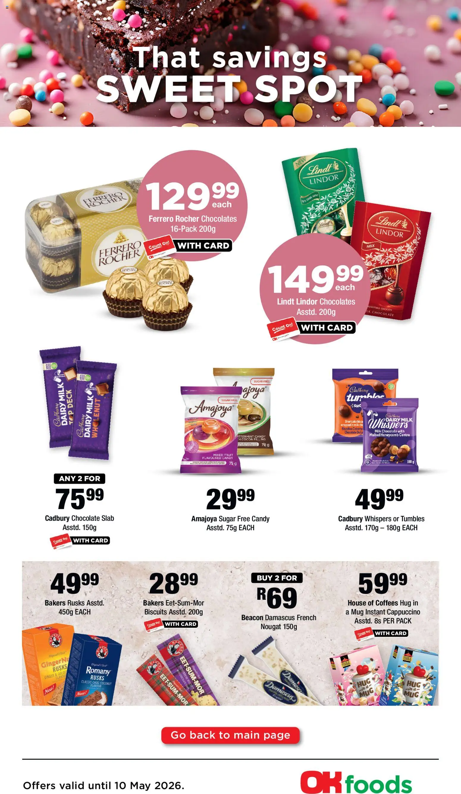 New OK Foods catalogue – valid from 27.04.2026 | Page: 2 | Products: Biscuits, Chocolate, Rusks, Sugar