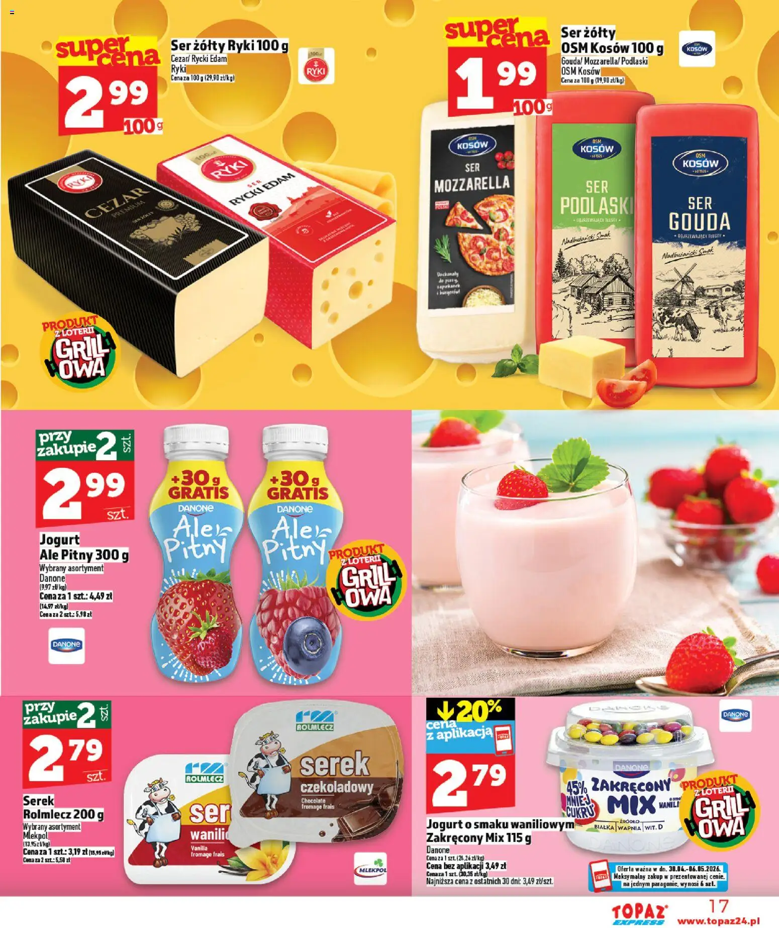 Topaz gazetka - Express od 30.04.2026 | Strona: 17 | Produkty: Ser żółty, Serek, Jogurt pitny, Grill