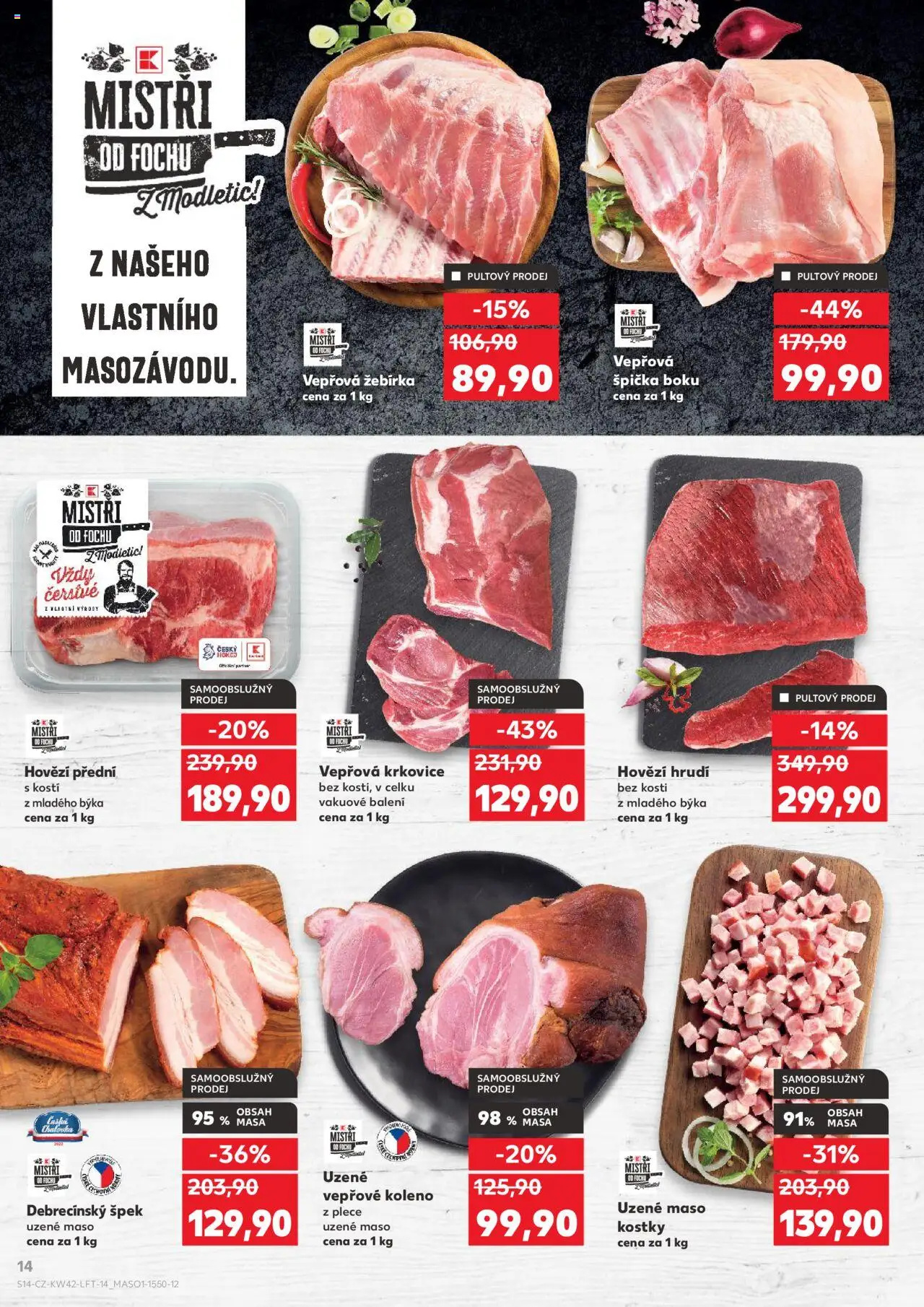 Kaufland leták - Praha 4 od 15.10.2025 | Strana: 14 | Produkty: Uzené maso, Hovězí, Uzené vepřové koleno, Vepřová krkovice