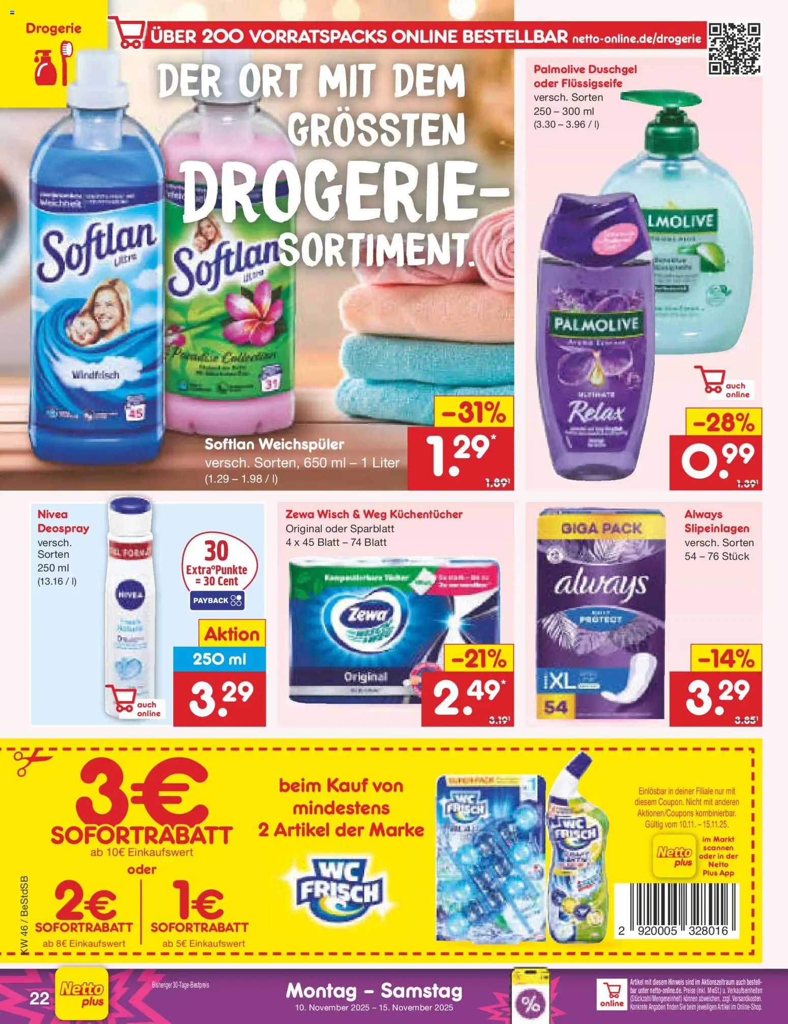 Netto Marken-Discount Prospekt 	 – gültig ab 10.11.2025 | Seite: 24 | Produkte: Zewa, Duschgel, Weichspüler, Deospray