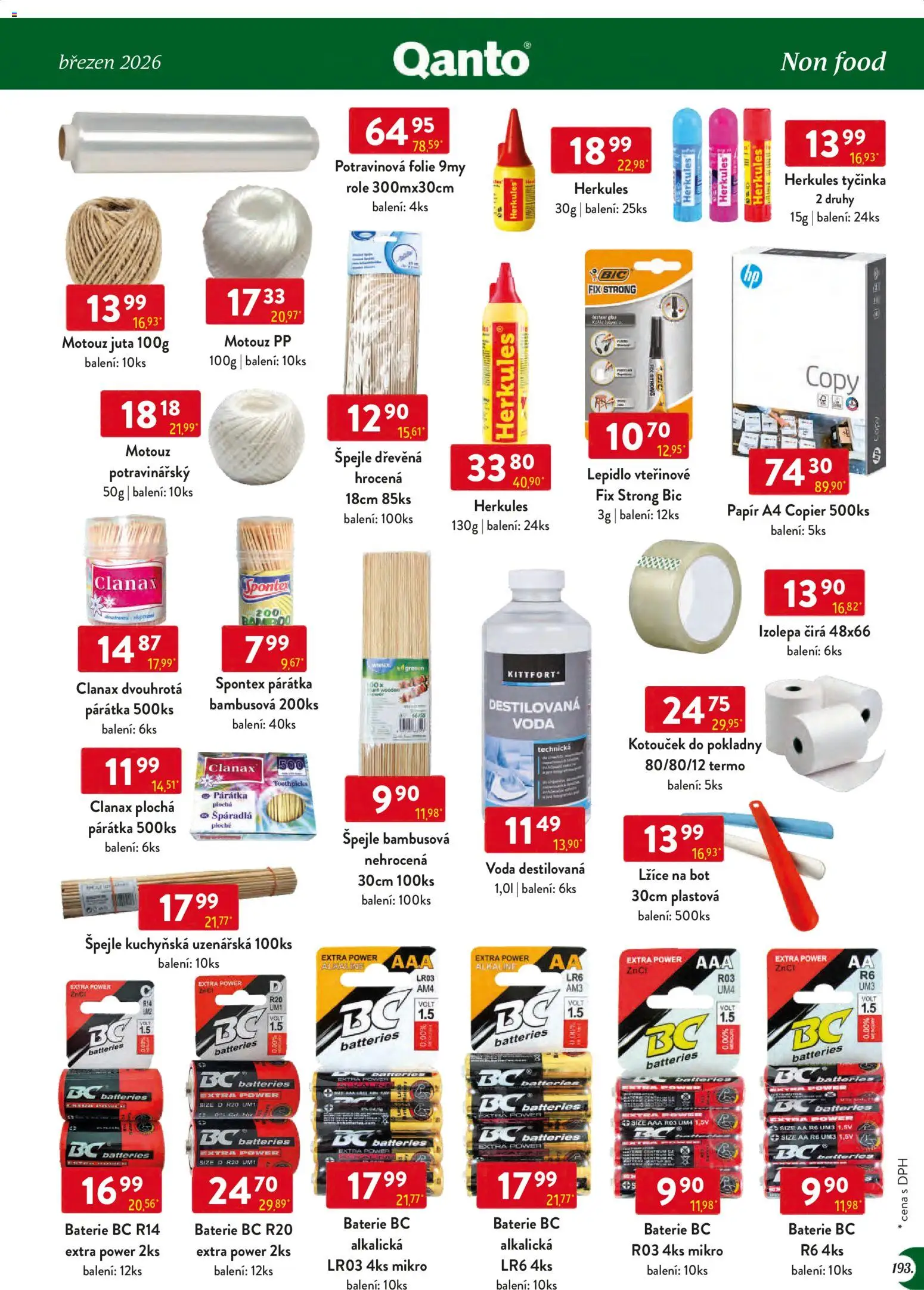 Astur & Qanto leták - Velkoobchod 03/2026 od 01.03.2026 | Strana: 193 | Produkty: Voda, Lžíce, Fólie, Baterie