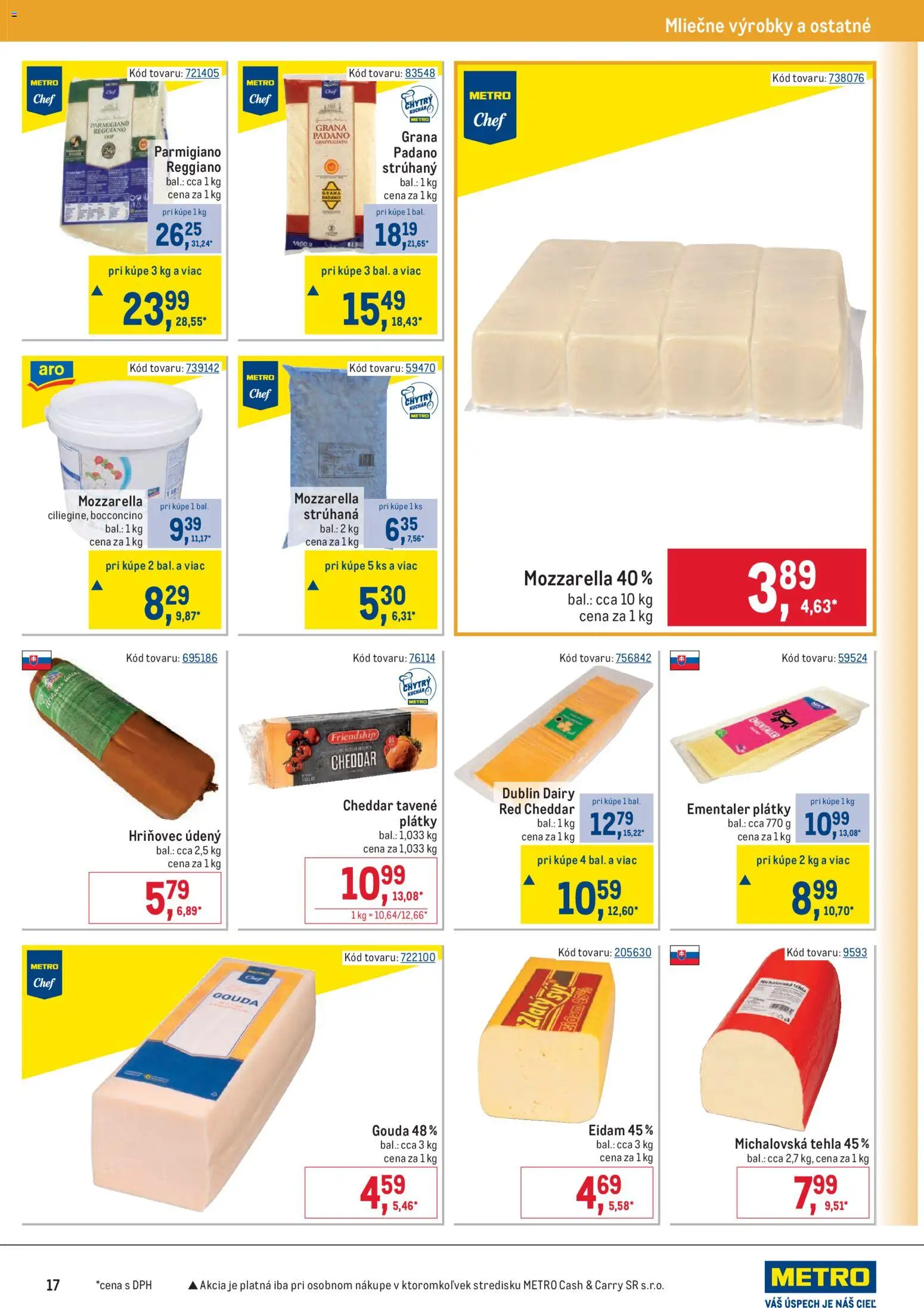 Nové Metro akcie – leták je platný od 28.01.2026 | Strana: 17 | Produkty: Gouda, Eidam, Mozzarella