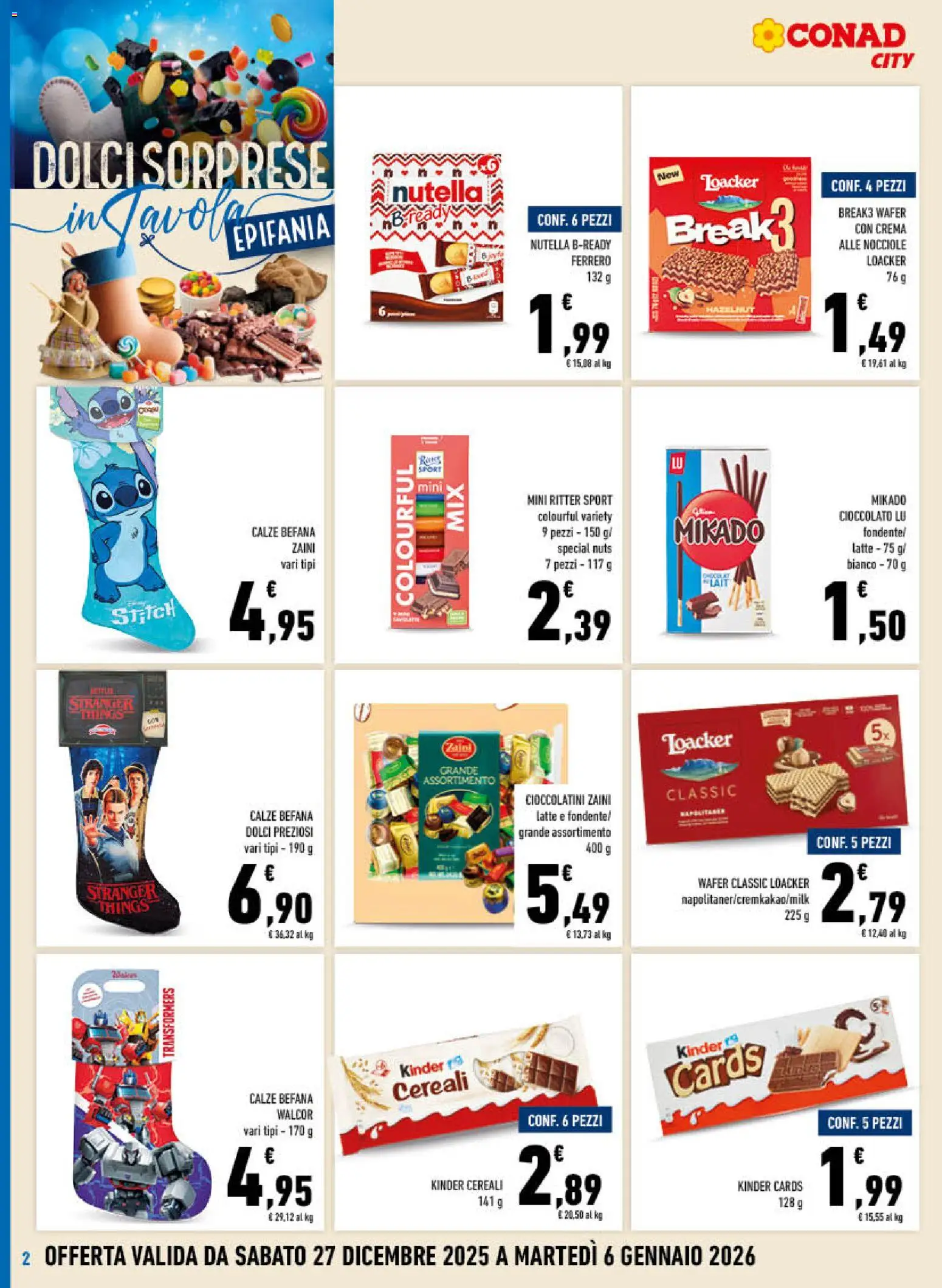 Volantino Conad del 27.12.2025 | Pagina: 2 | Prodotti: Cioccolato, Cereali, Latte, Nutella