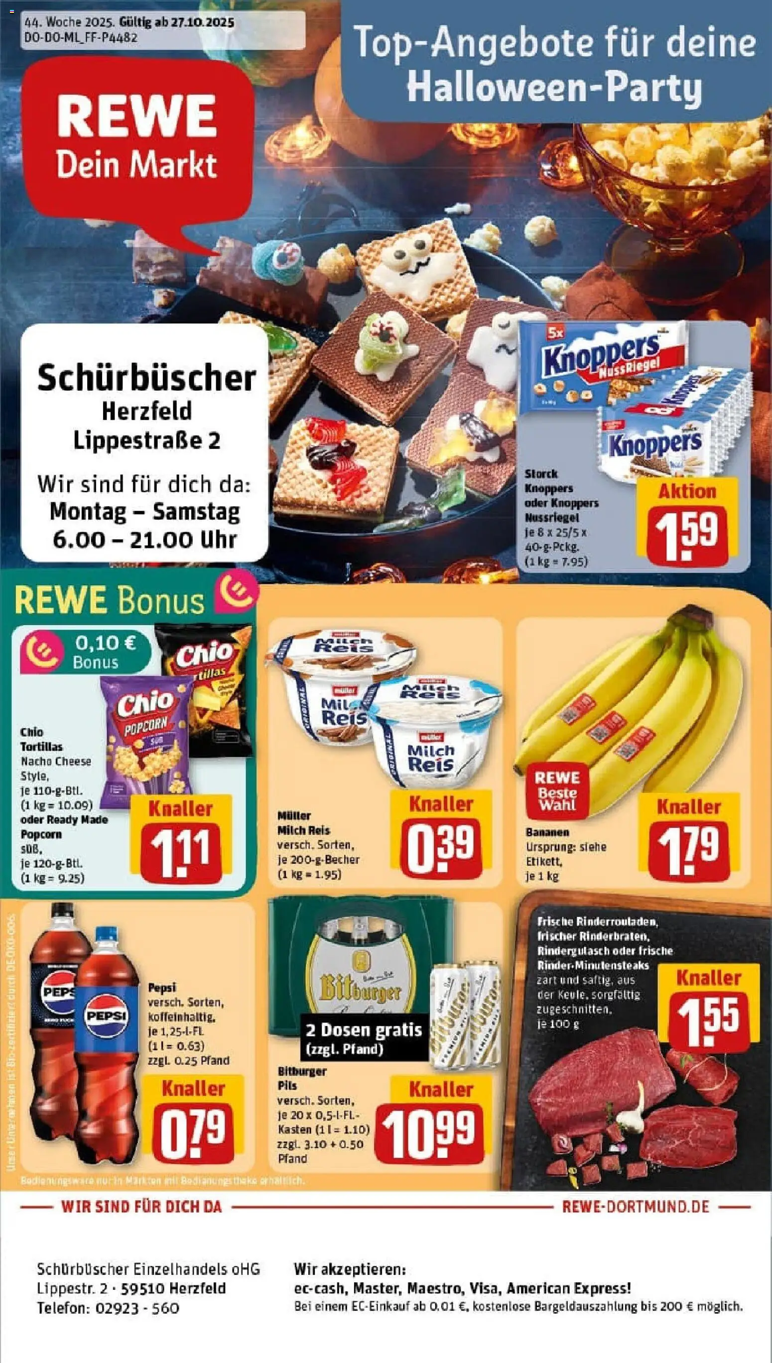 Rewe prospekt Lippetal	 – gültig ab 26.10.2025 | Seite: 1 | Produkte: Bananen, Knoppers, Pepsi, Reis