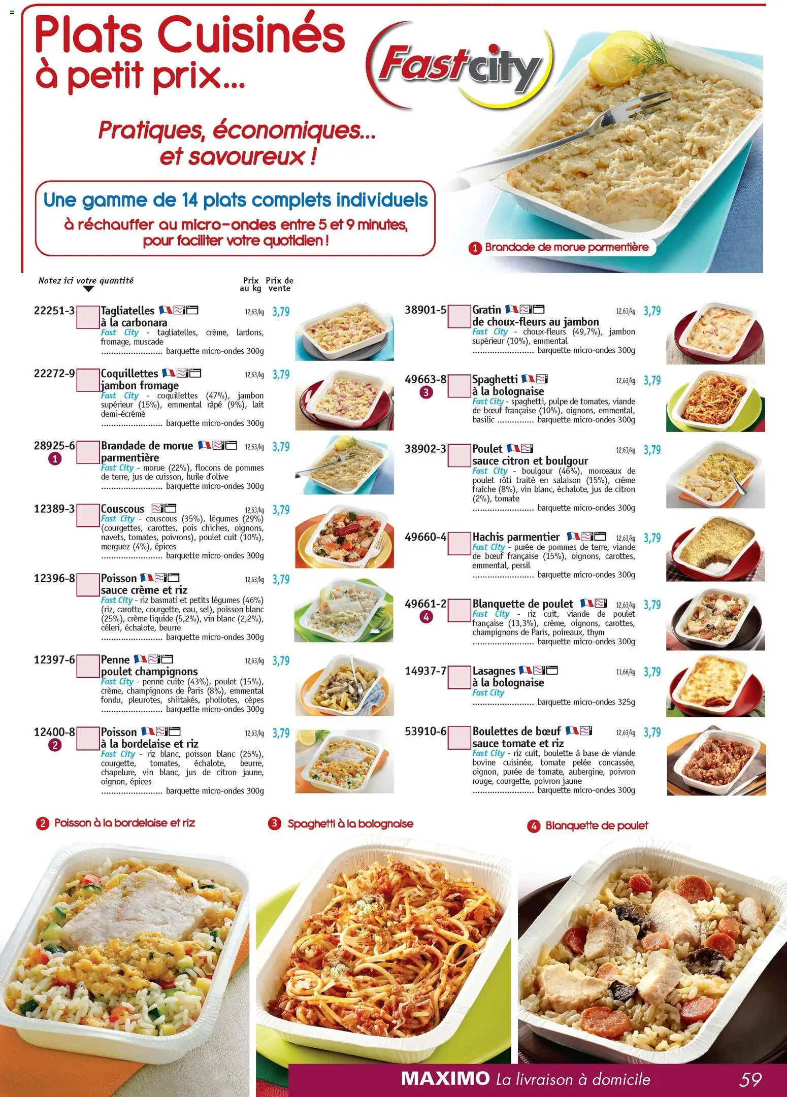 {H1} | Page: 59 | Produits: Merguez, Pommes, Riz, Poisson