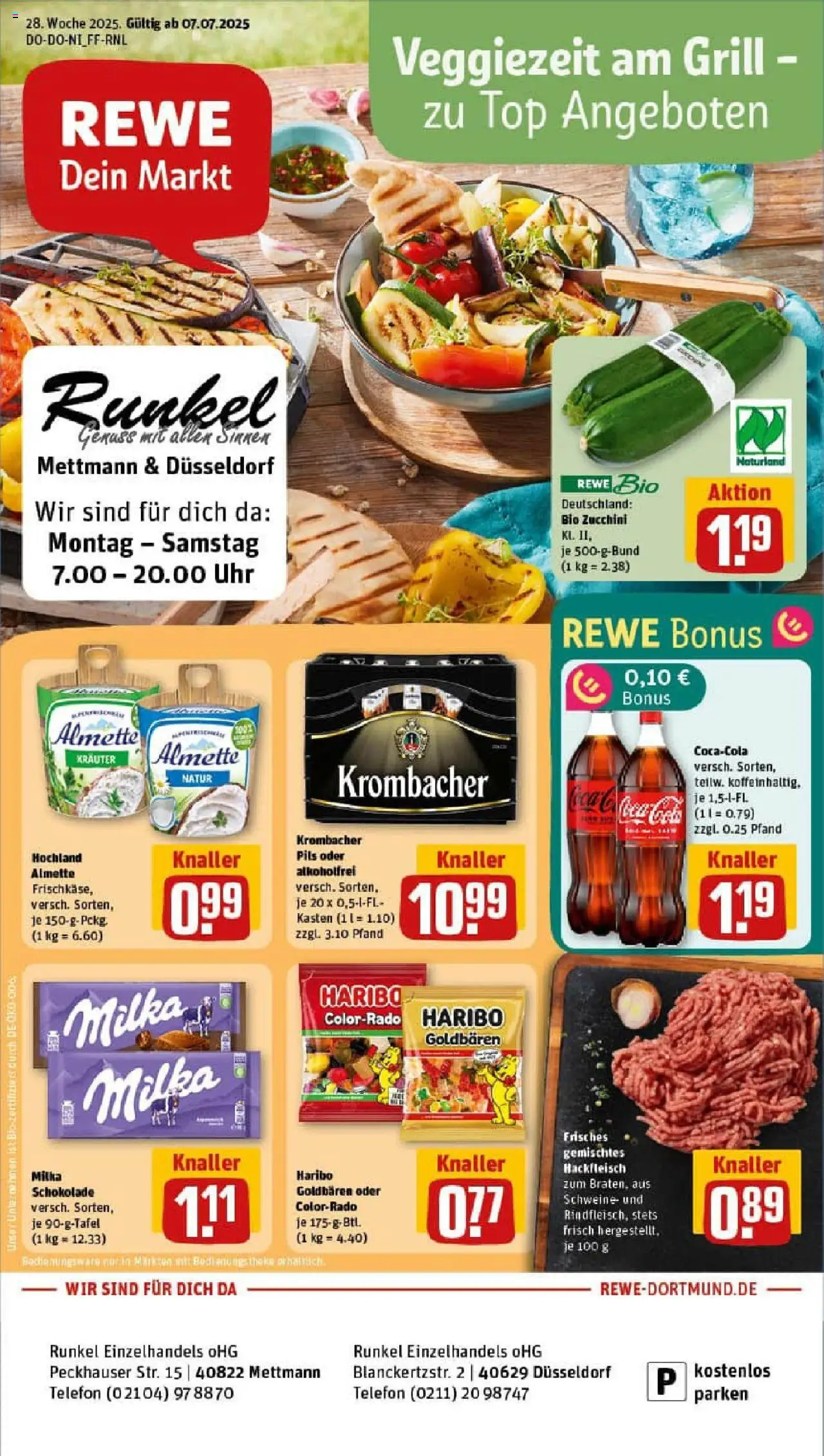 Rewe prospekt Düsseldorf	 - gültig ab dem 06.07.2025 | Seite: 1 | Produkte: Grill, Milka schokolade, Milka, Krombacher