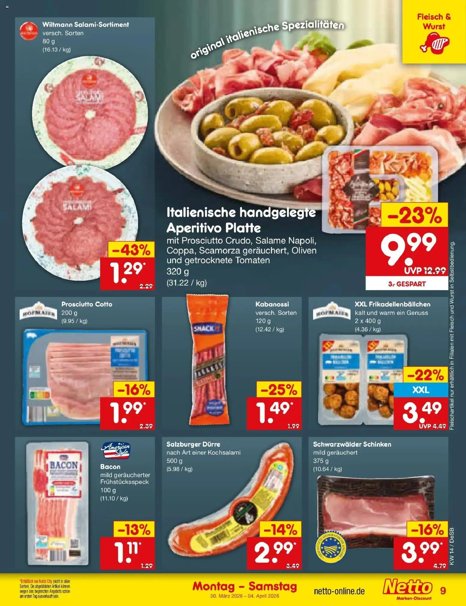 Netto Marken-Discount Prospekt Thierhaupten	 – gültig ab 29.03.2026 | Seite: 9 | Produkte: Tomaten, Salami, Schinken, Fleisch