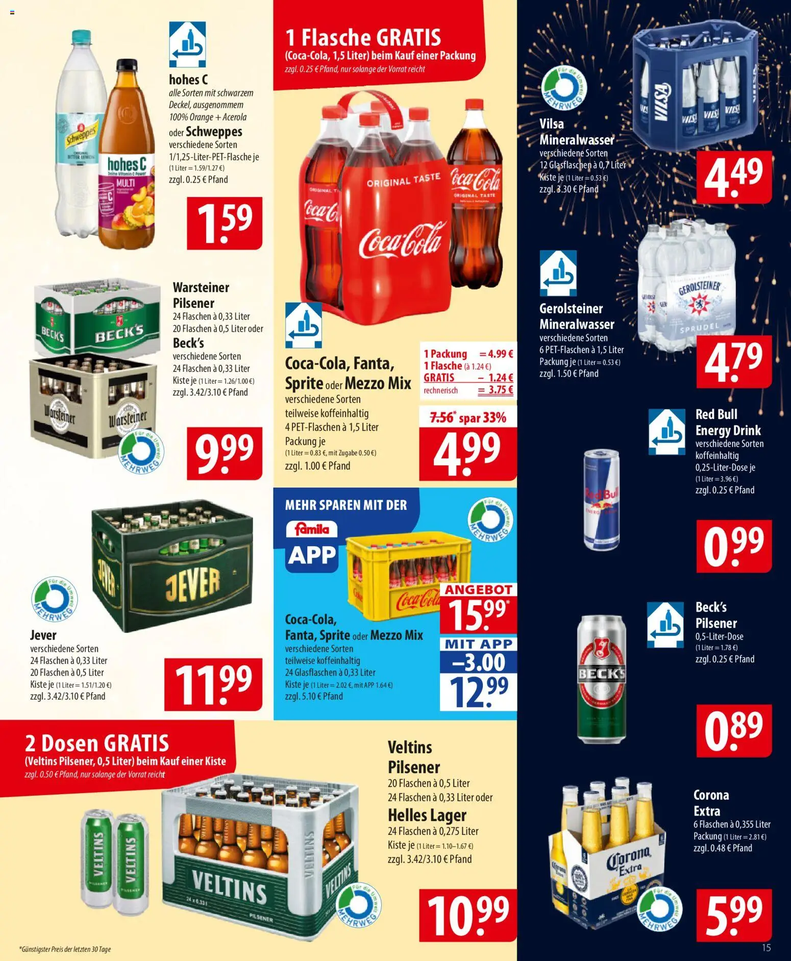 Famila Prospekt 	 – gültig ab 29.12.2025 | Seite: 15 | Produkte: Red bull, Energy, Mineralwasser, Oder mezzo mix