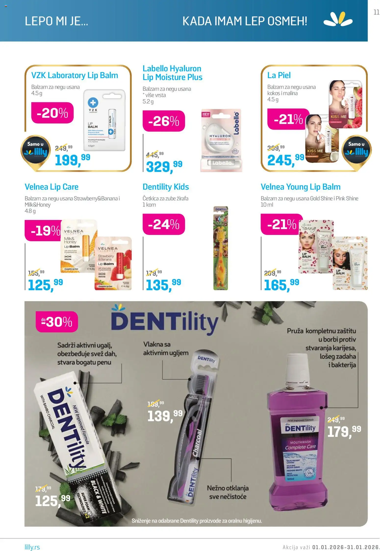 Lilly drogerie katalog - važi od 01.01.2026 | Strana: 11 | Proizvode: Balzam, Malina, Četkica za zube