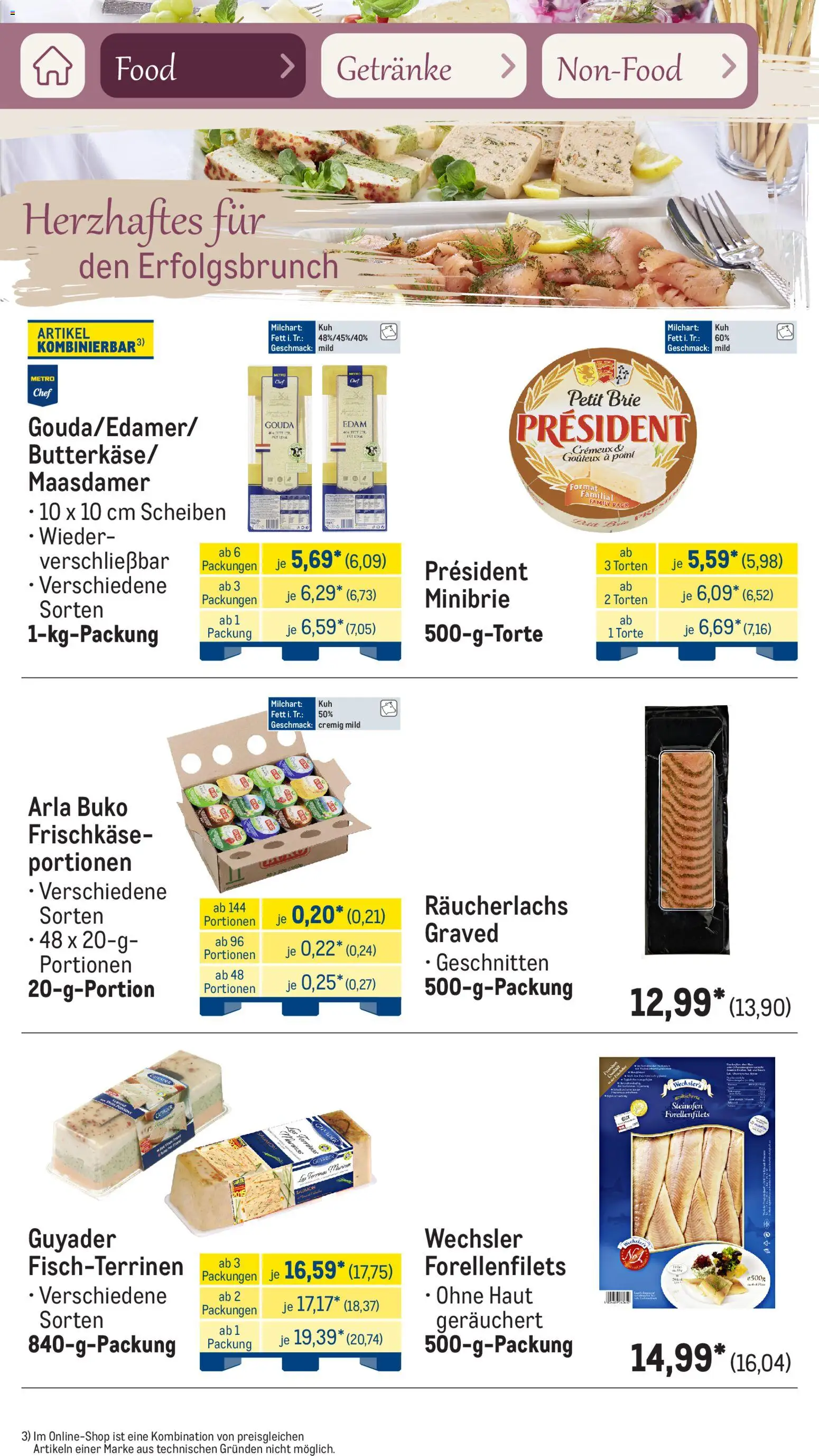Metro Saisonkatalog Frühlingsgenuss – gültig ab 01.03.2026 | Seite: 7 | Produkte: Gouda, Räucherlachs, Arla buko, Frischkase