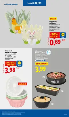 LIDL - Prévisualisation de Décoration de Pâques, L'unité, le lot ou le set au choix: 0,99 € Les 2 articles: 1,68 € Soit l'unité à 0,84 €. valide à partir de 26.02.2026 | Page: 71 | Produits: Moule à gâteau