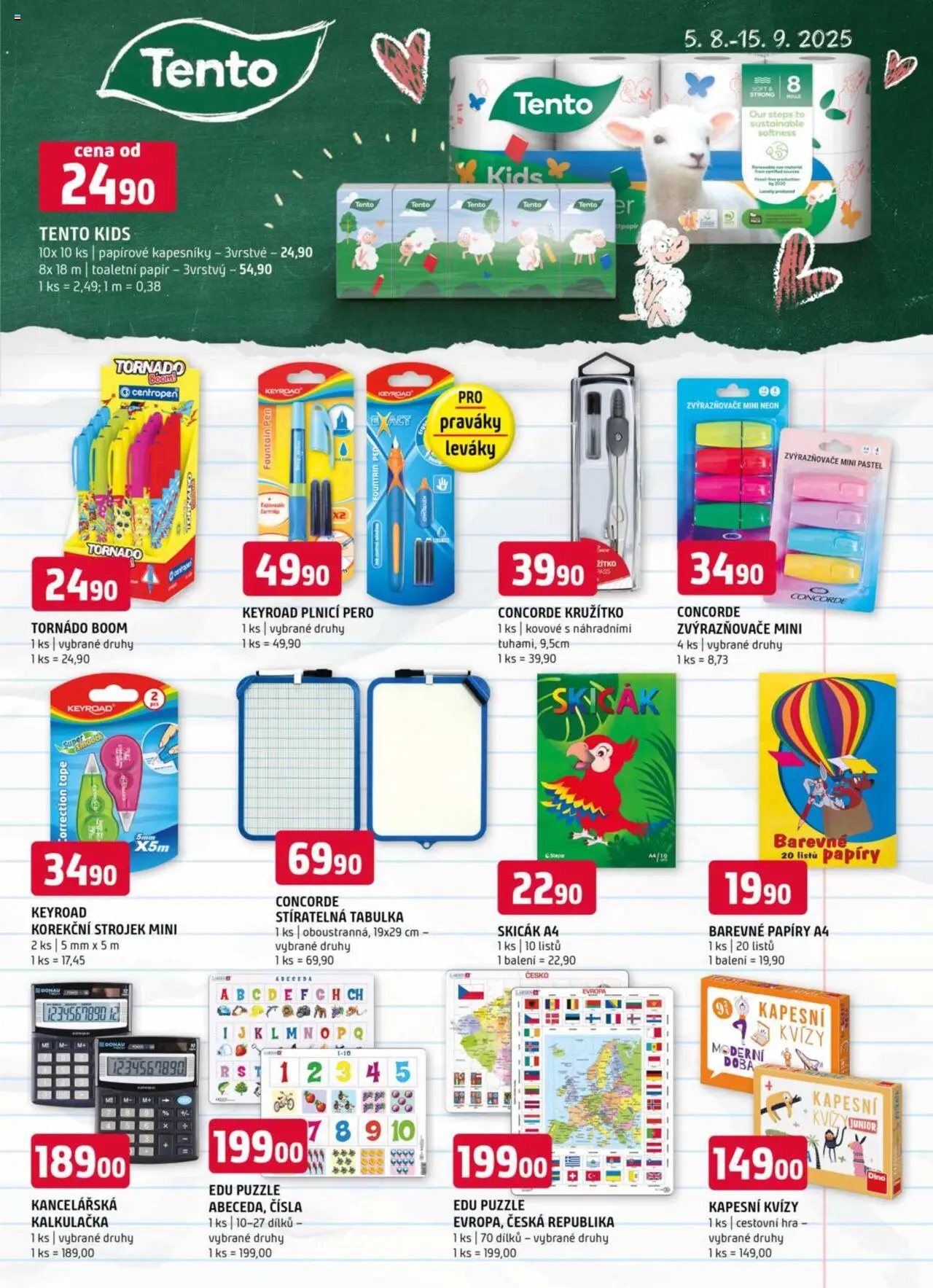 Terno leták - Zpátky do školy od 05.08.2025 | Strana: 4 | Produkty: Toaletní papír, Papírové kapesníky, Kalkulačka, Puzzle
