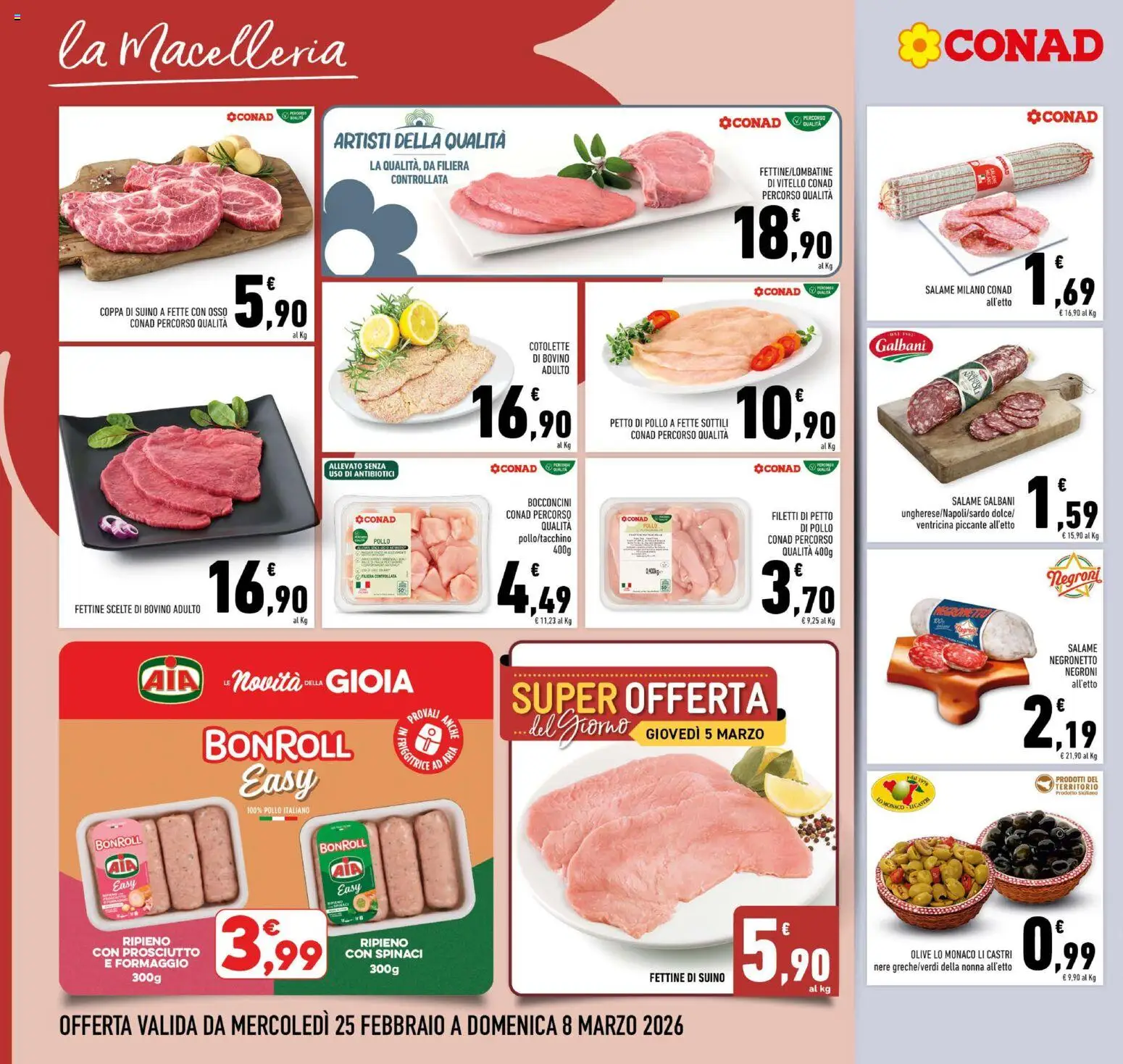 Volantino Conad del 25.02.2026 | Pagina: 8 | Prodotti: Petto di Pollo, Suino, Formaggio, Prosciutto