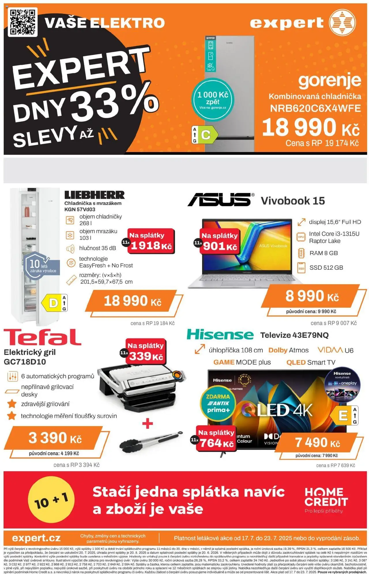 Expert elektro leták od 17.07.2025 | Strana: 1 | Produkty: Tv, Chladnička, Gril, Televize