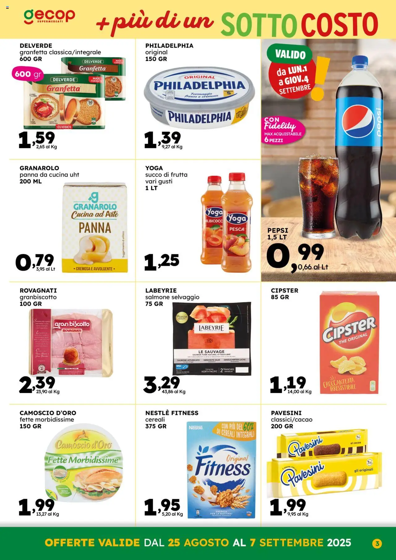 Volantino GECOP del 25.08.2025 | Pagina: 3 | Prodotti: Succo, Panna, Pepsi, Succo di frutta