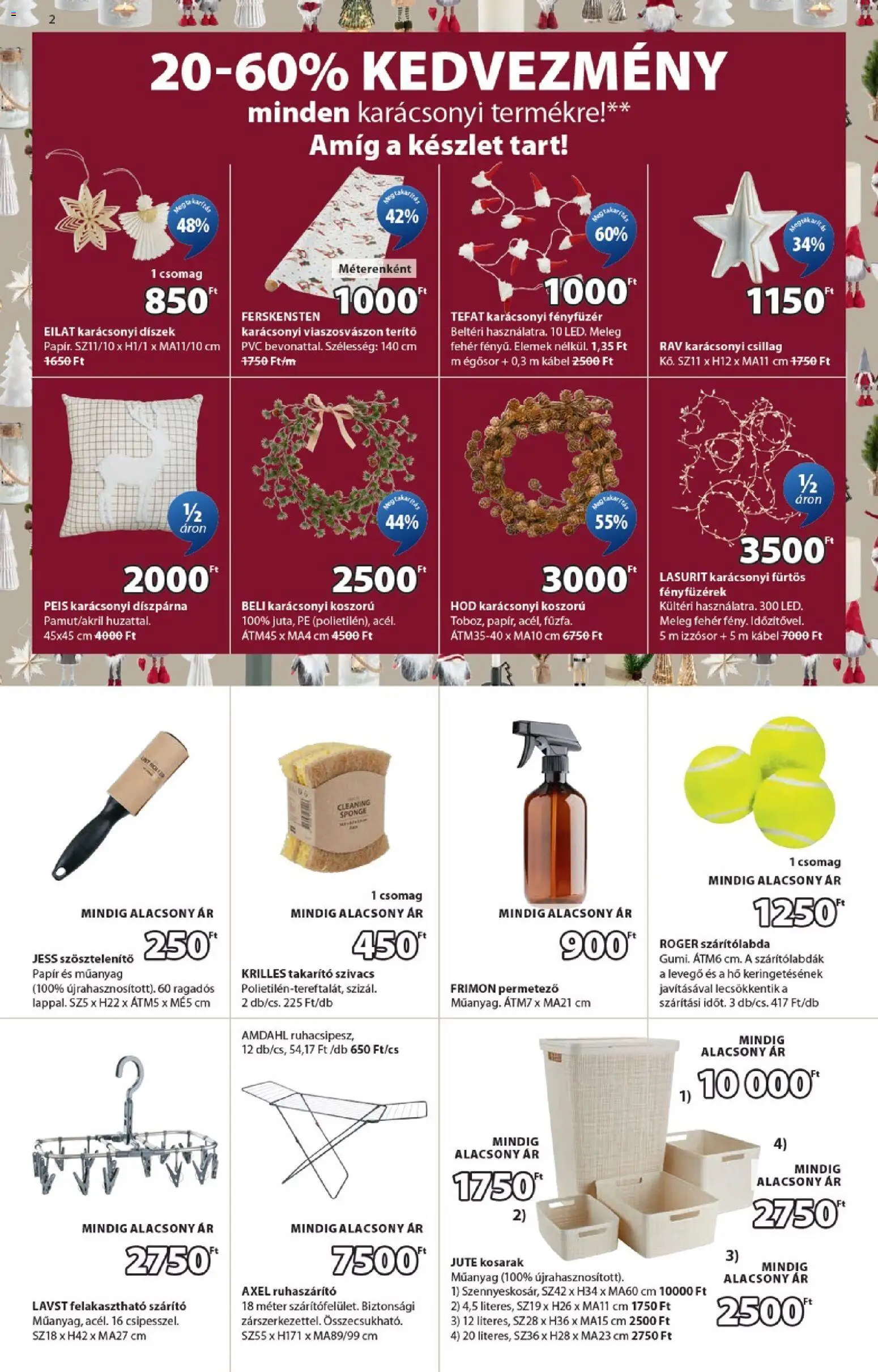 JYSK akciós ujság - amely érvényes a következő dátumtól: 17.12.2025 | Oldal: 2 | Termékek: Kábel, Szárító, Ruhaszárító, Koszorú