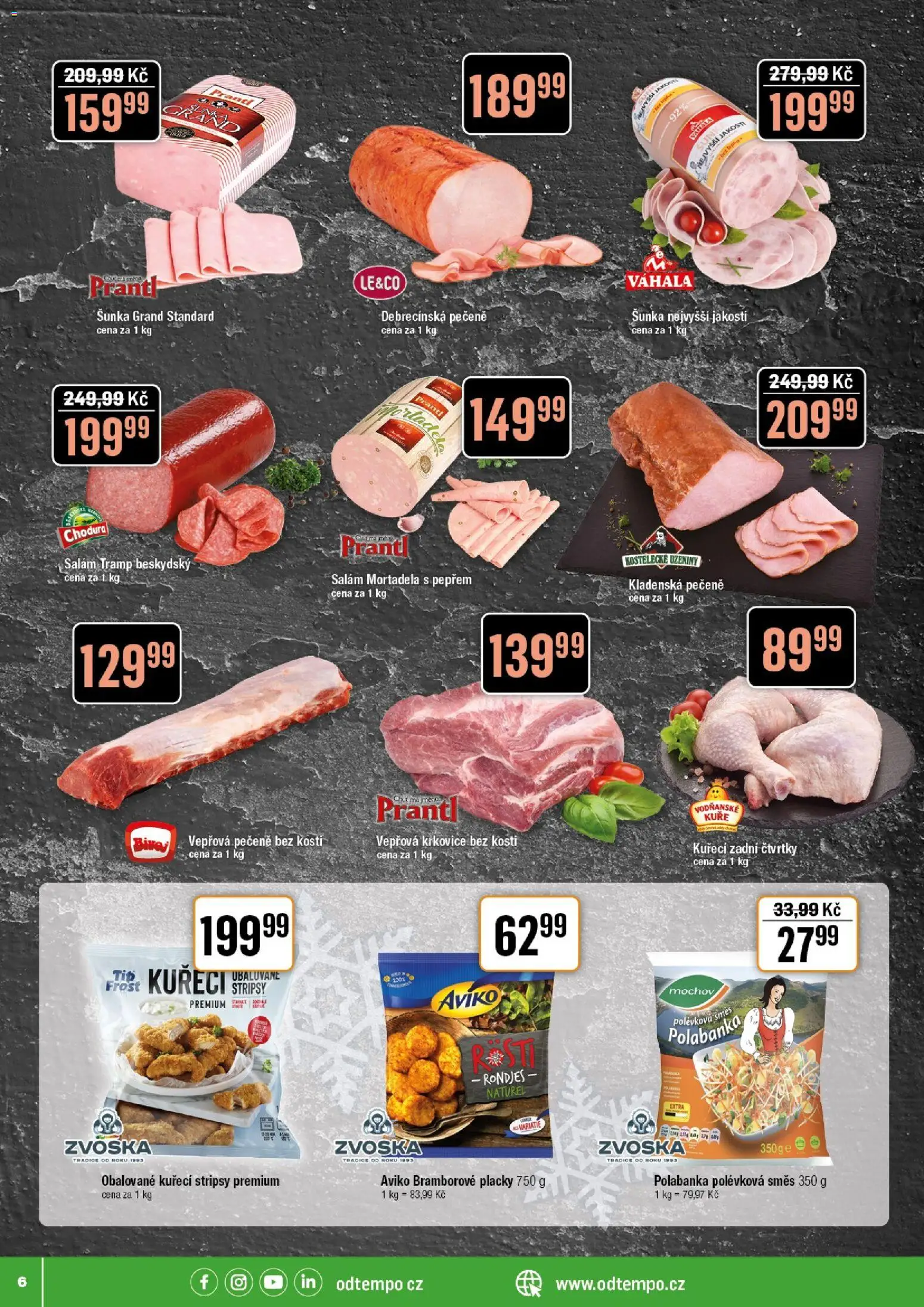 Tempo leták od 22.04.2026 | Strana: 6 | Produkty: Vepřová pečeně, Uzeniny, Krkovice bez kosti, Vepřová krkovice