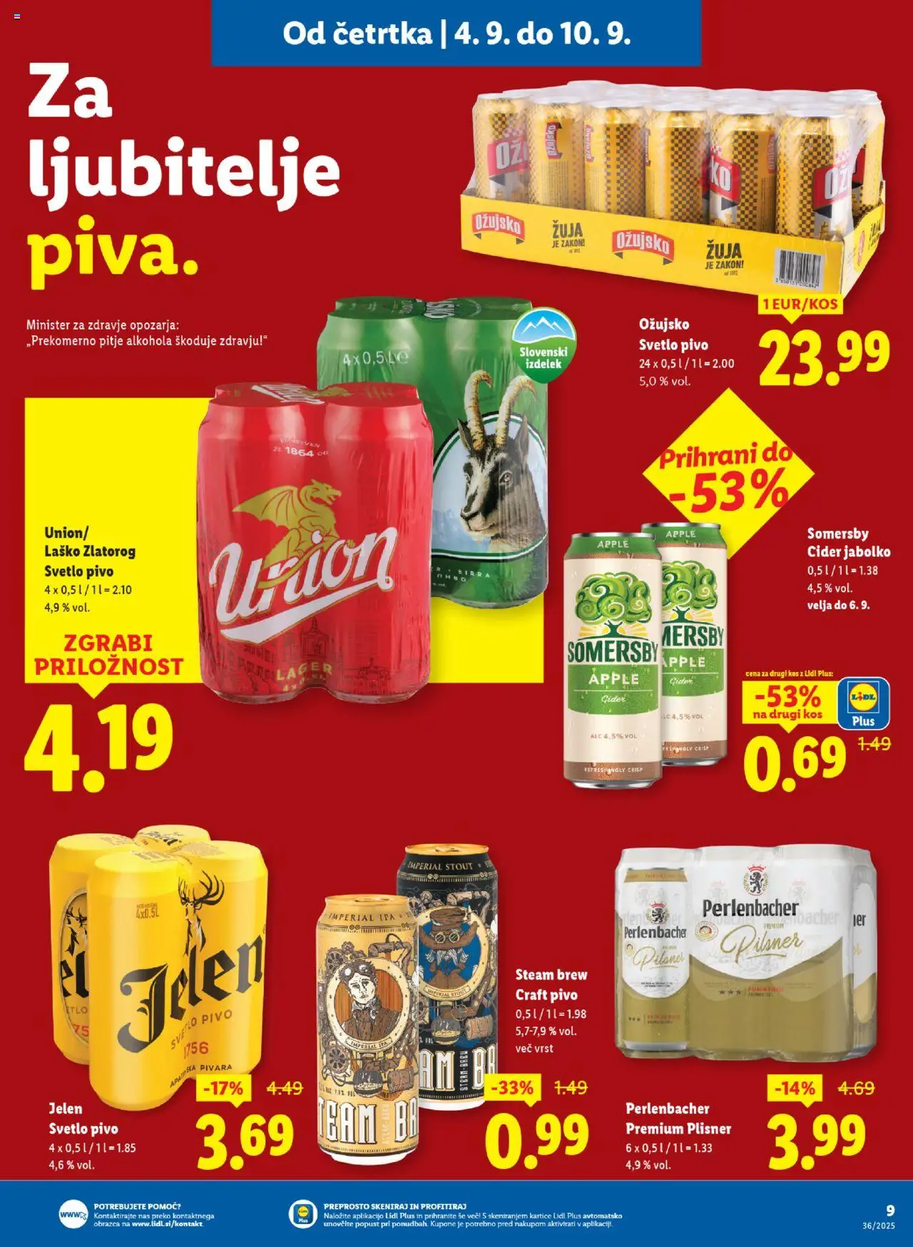 Novi Lidl katalog ponudbe – veljaven od 04.09.2025 | Stran: 15 | Izdelki: Kos, Pivo
