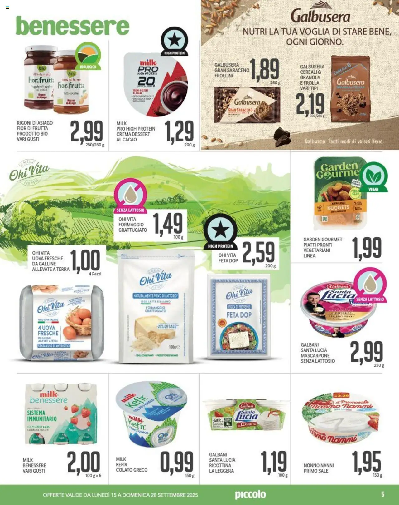 Volantino Piccolo del 15.09.2025 | Pagina: 5 | Prodotti: Uova, Cereali, Nuggets, Frutta