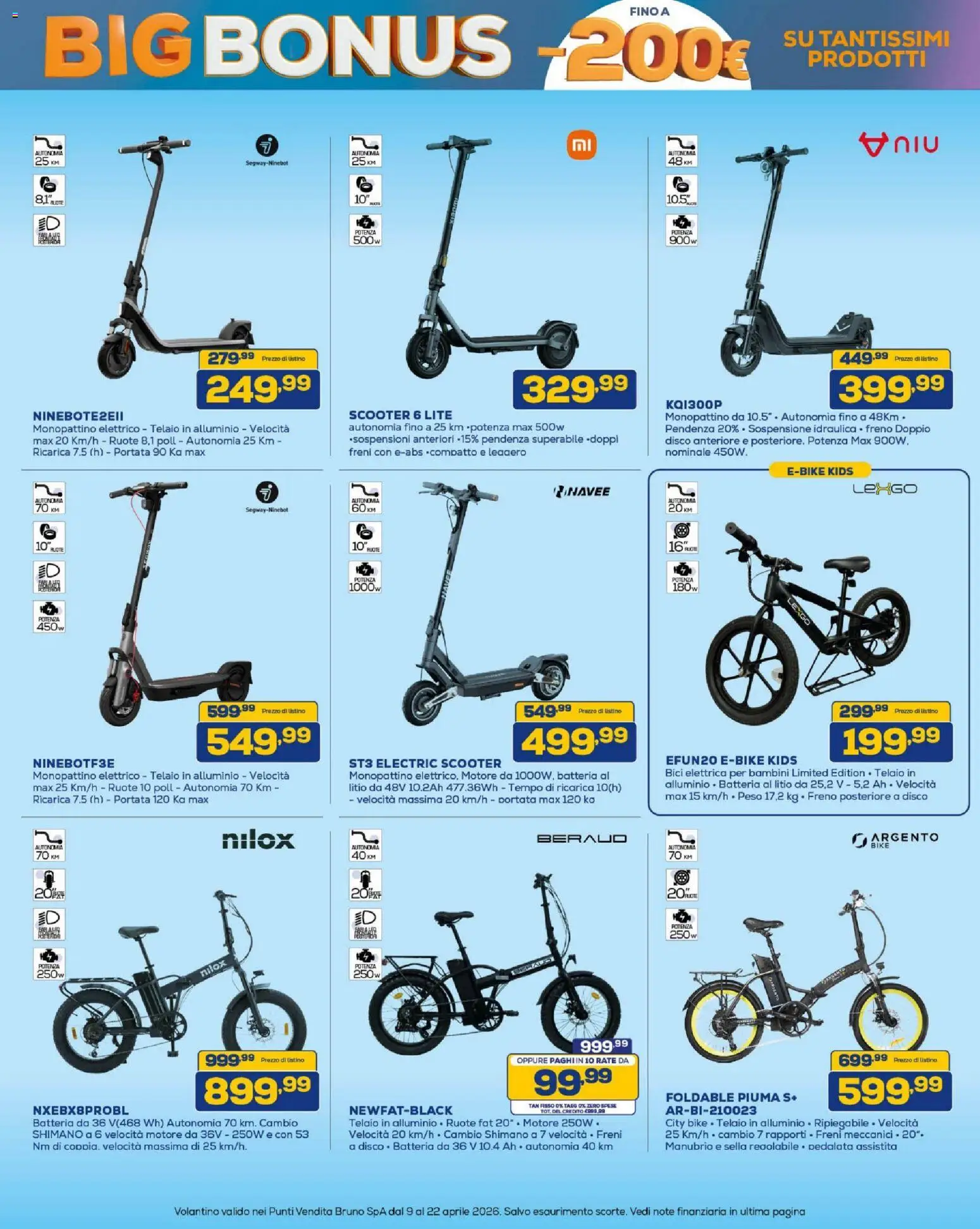Volantino BRUNO del 09.04.2026 | Pagina: 21 | Prodotti: Disco, Alluminio, Bici elettrica, Monopattino elettrico